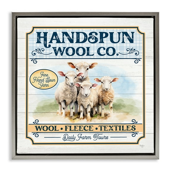 Stupell Industries Handspun Wool Sign Animals & Insects Painting Gray Floater Framed Canvas Art Print Wall Art, 18 x 18