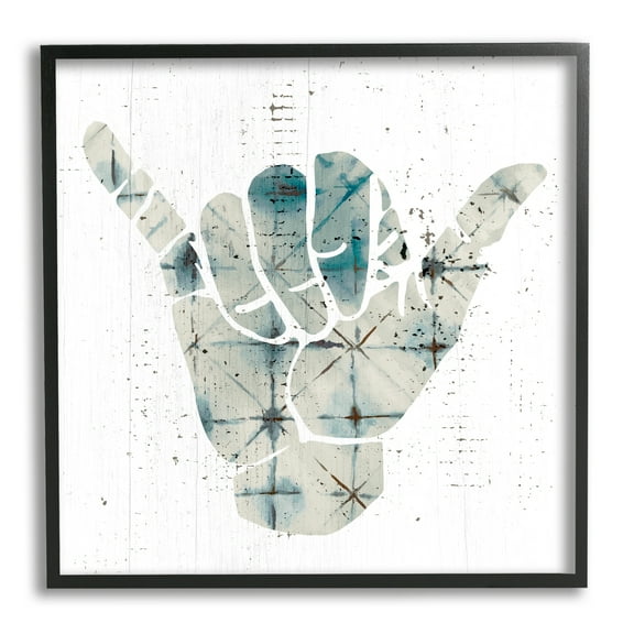 Stupell Industries Hang Loose Hand Sign Modern Abstract Pattern Graphic Art Black Framed Art Print Wall Art, 17x30, by Daphne Polselli