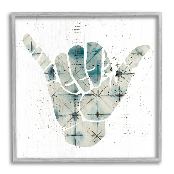 Stupell Industries Hang Loose Hand Sign Modern Abstract Pattern Graphic Art Gray Framed Art Print Wall Art, 17x17, by Daphne Polselli