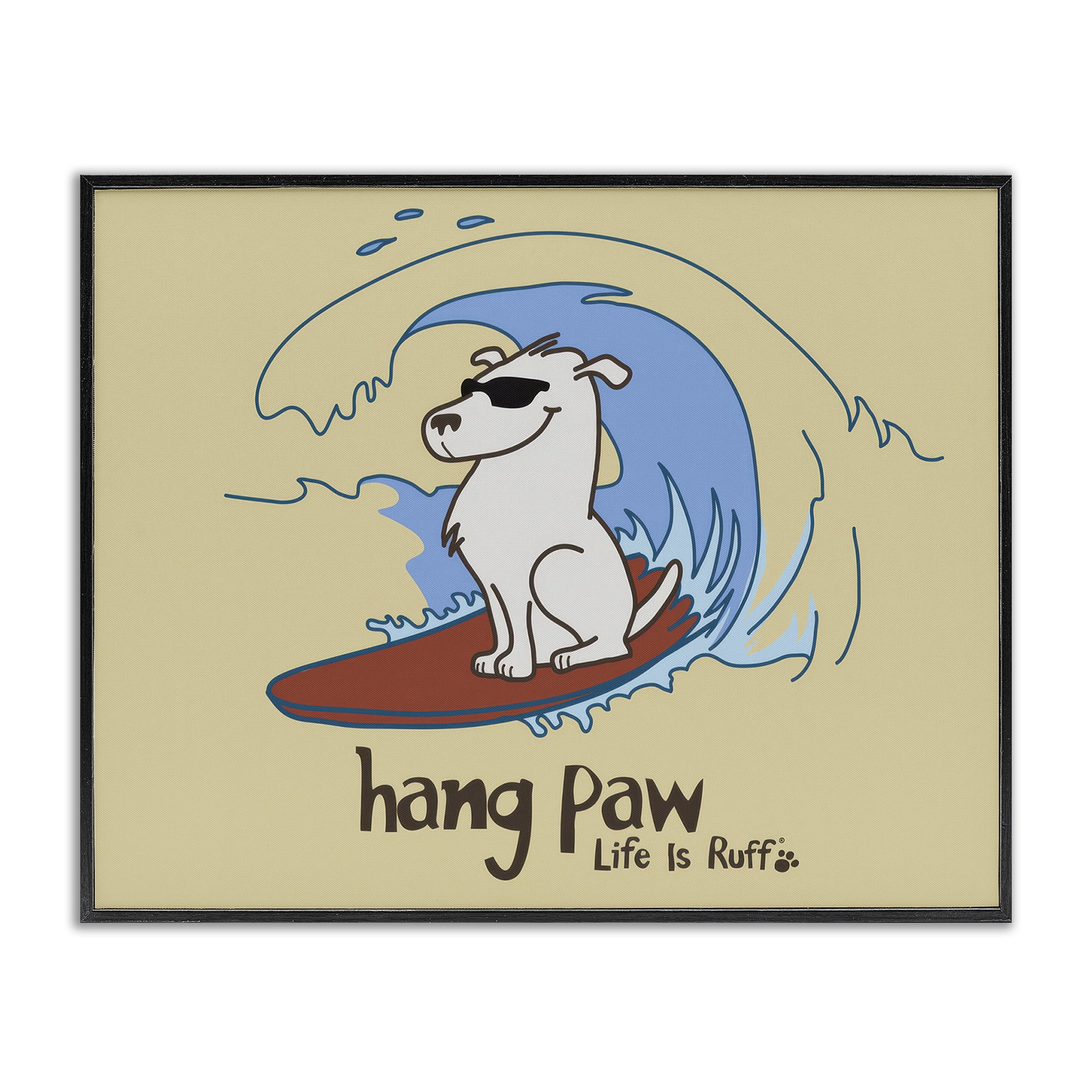 Stupell Industries Hang Paw Surfing Dog Animals Painting Black Framed Art Print Wall Art, 20 x 16