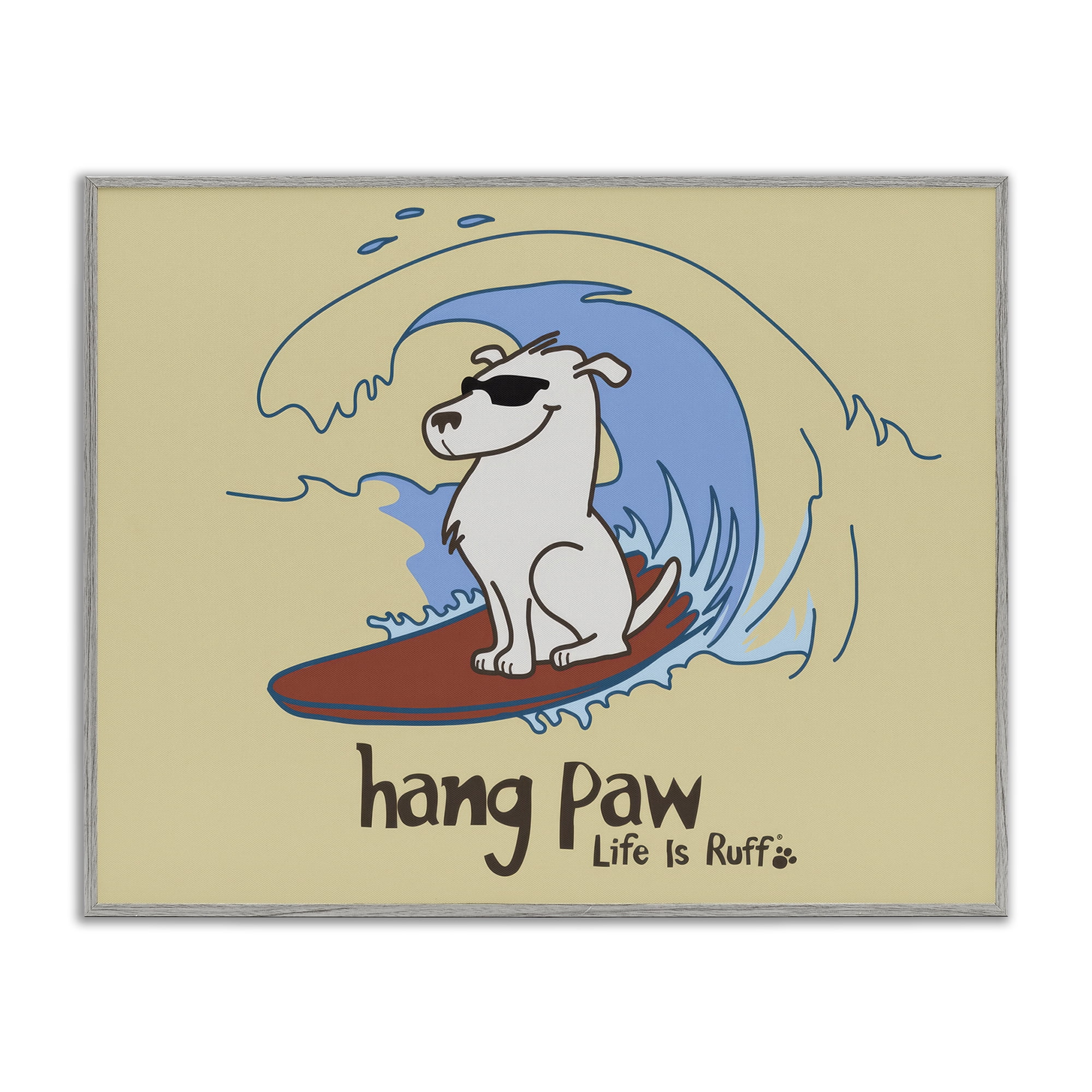 Stupell Industries Hang Paw Surfing Dog Animals Painting Gray Framed Art Print Wall Art, 20 x 16