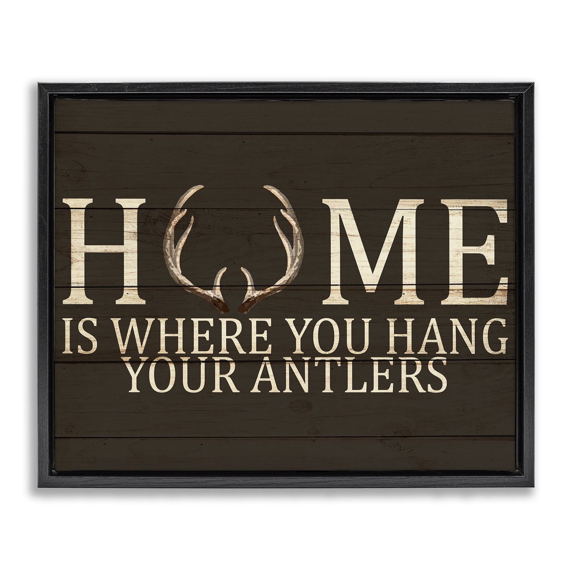 Stupell Industries Hang Your Antlers Rustic Hunting Phrase Inspirational Painting Black Floater Framed Canvas Art Print Wall Art, 31 x 25
