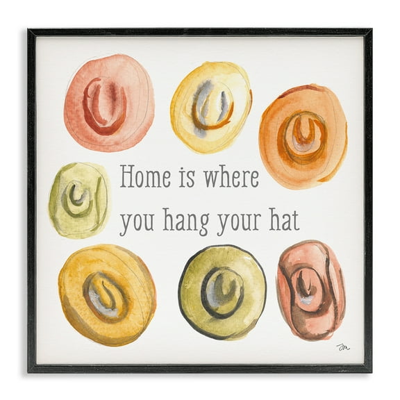 Stupell Industries Hang Your Hat Phrase Typography Painting Black Framed Art Print Wall Art, 12 x 12