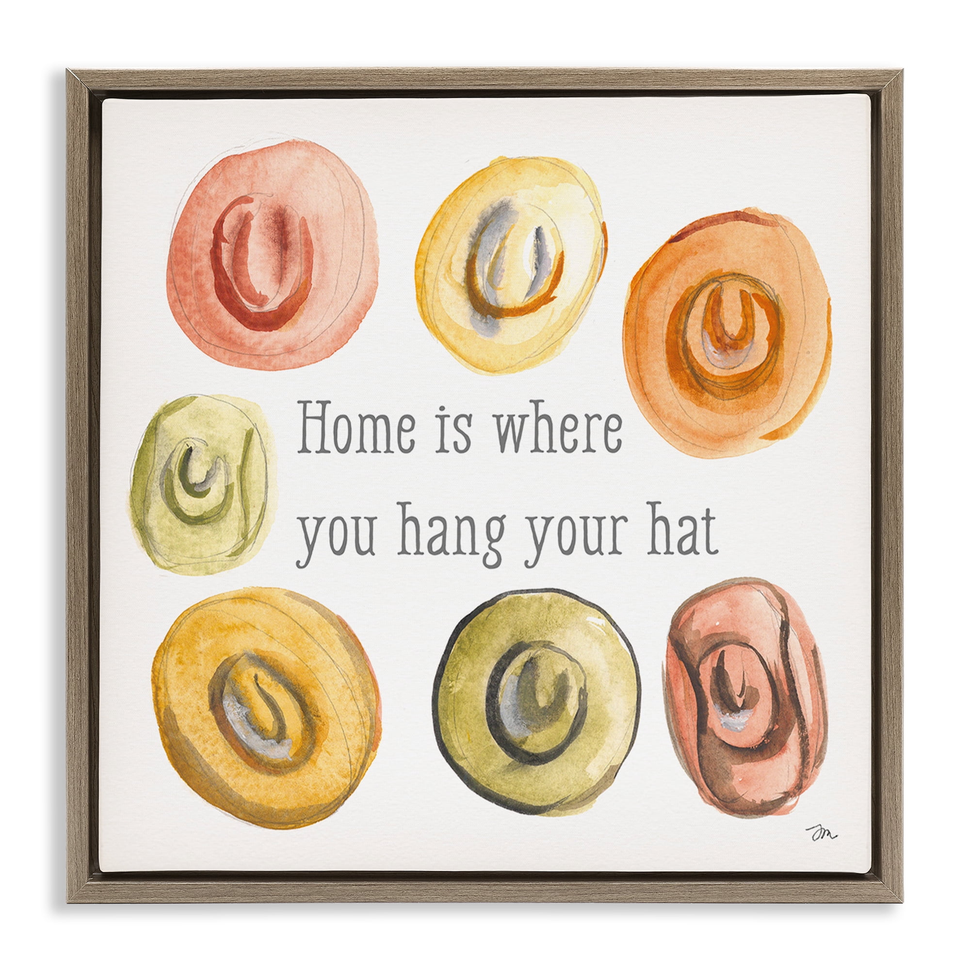Stupell Industries Hang Your Hat Phrase Typography Painting Brown Floater Framed Canvas Art Print Wall Art, 18 x 18