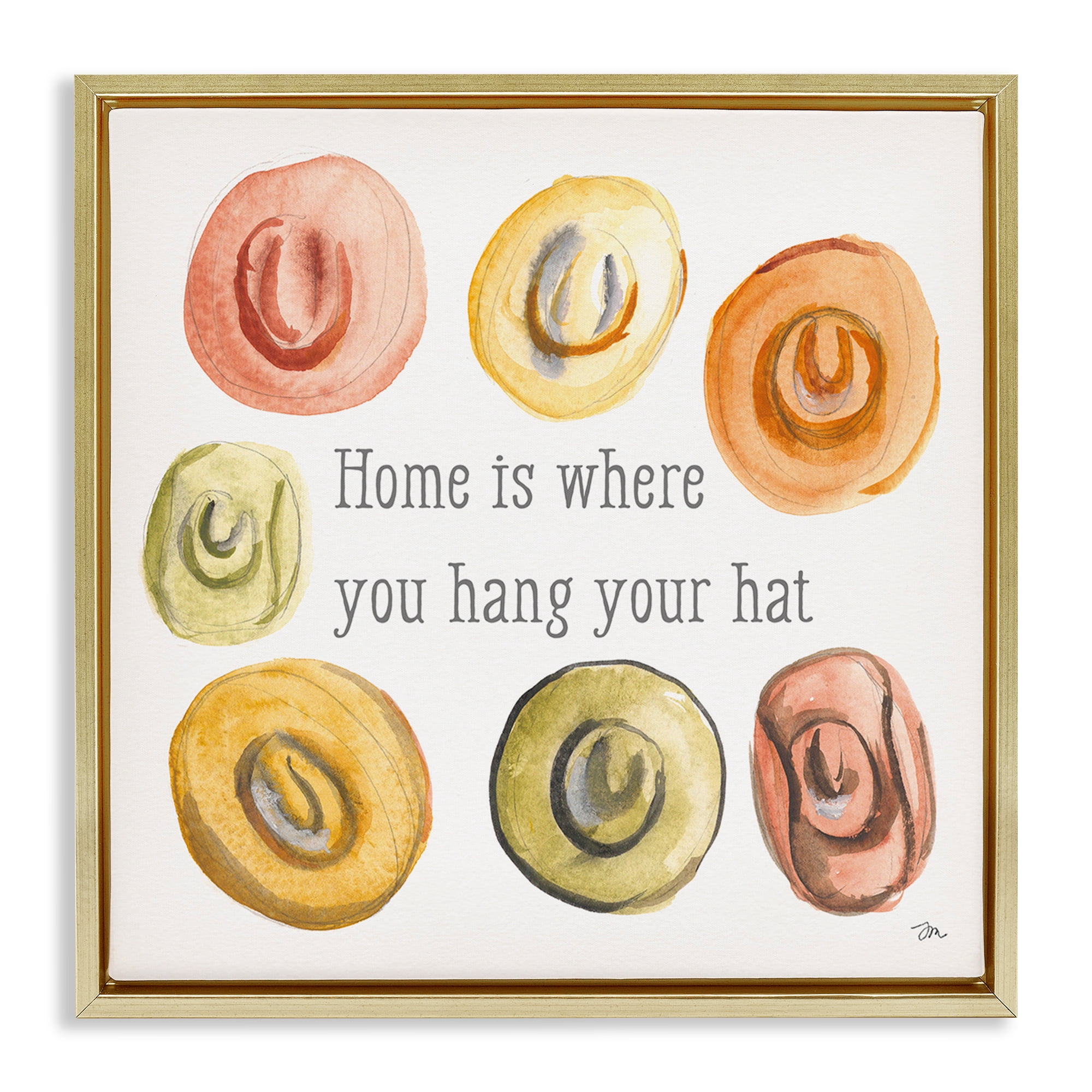 Stupell Industries Hang Your Hat Phrase Typography Painting Gold Floater Framed Canvas Art Print Wall Art, 25 x 25