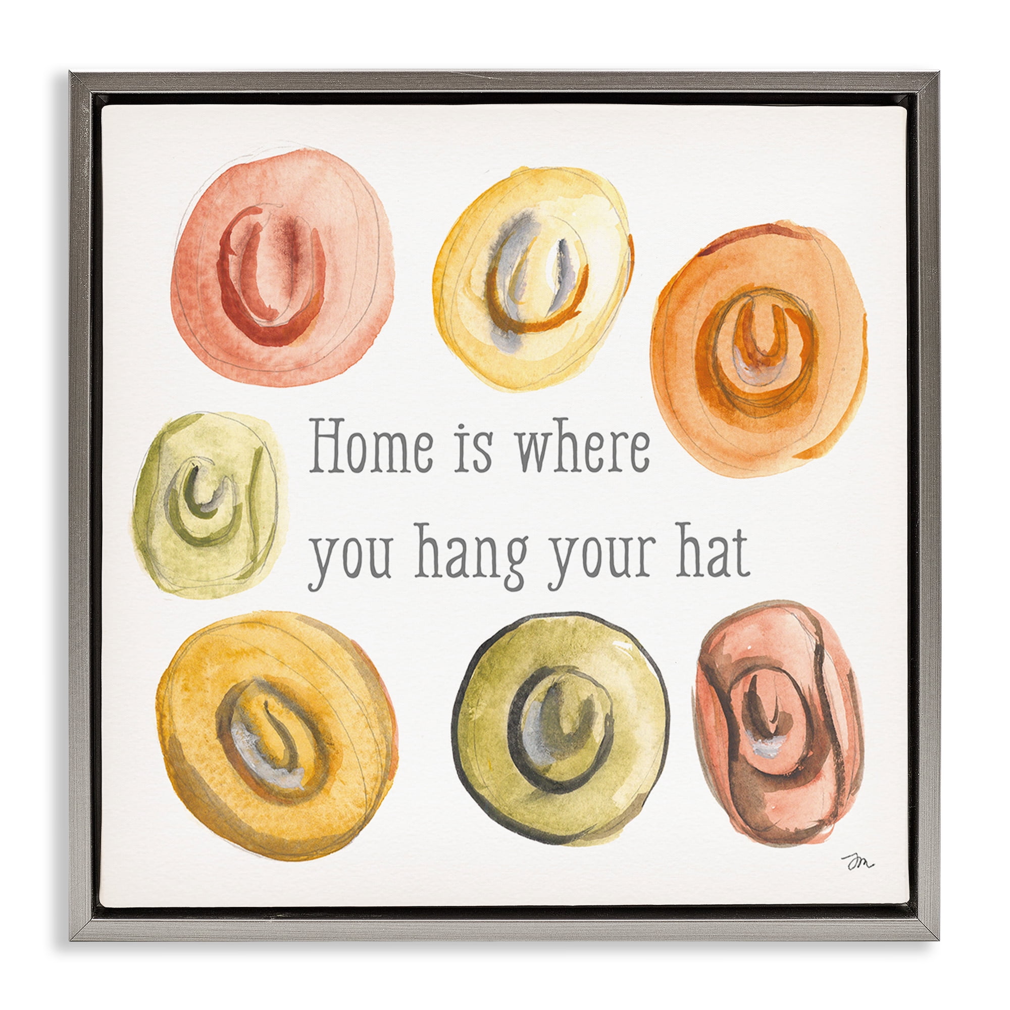 Stupell Industries Hang Your Hat Phrase Typography Painting Gray Floater Framed Canvas Art Print Wall Art, 18 x 18