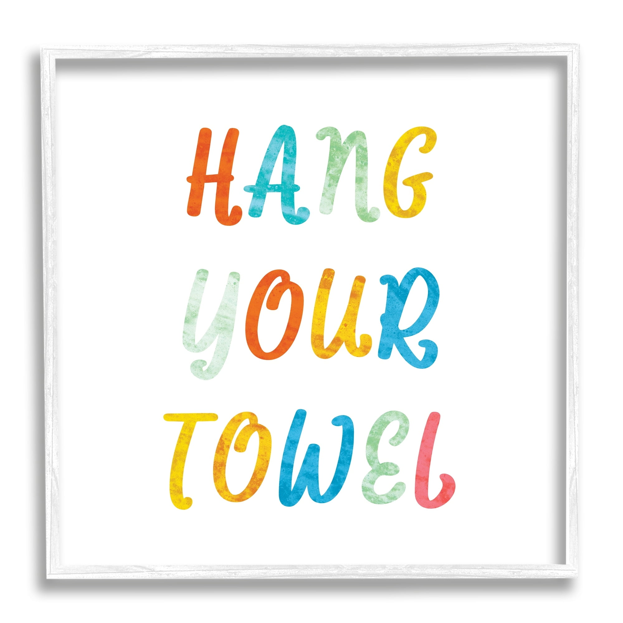 Stupell Industries Hang Your Towel Bathroom Rules Kids Typography Typography Painting White Framed Art Print Wall Art, 12 x 12