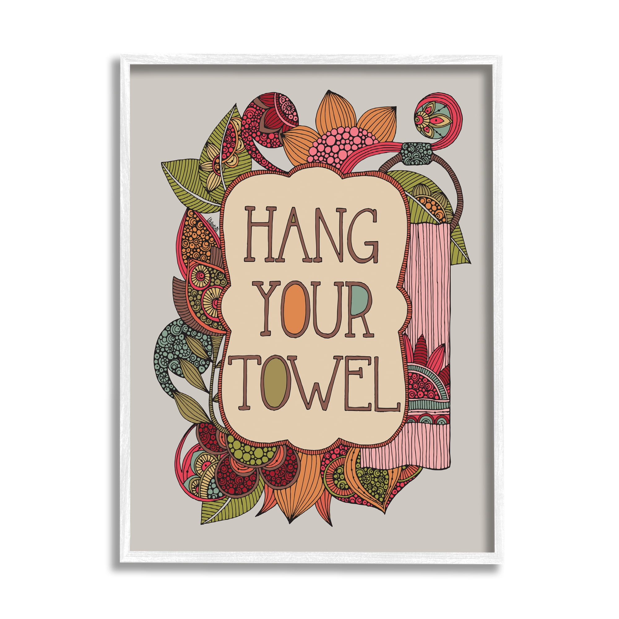 Stupell Industries Hang Your Towel Intricate Floral Mandala Shapes Graphic Art White Framed Art Print Wall Art, Design by Valentina Harper