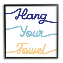 Stupell Industries Hang Your Towel Phrase Children's Bathroom Typography Typography Painting Black Framed Art Print Wall Art, 12 x 12