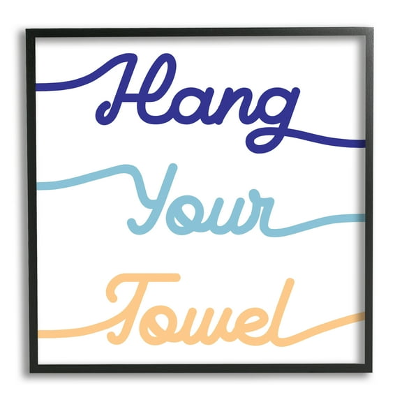 Stupell Industries Hang Your Towel Phrase Children's Bathroom Typography Typography Painting Black Framed Art Print Wall Art, 12 x 12
