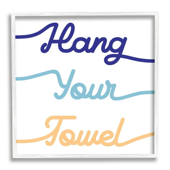 Stupell Industries Hang Your Towel Phrase Children's Bathroom Typography Typography Painting White Framed Art Print Wall Art, 12 x 12