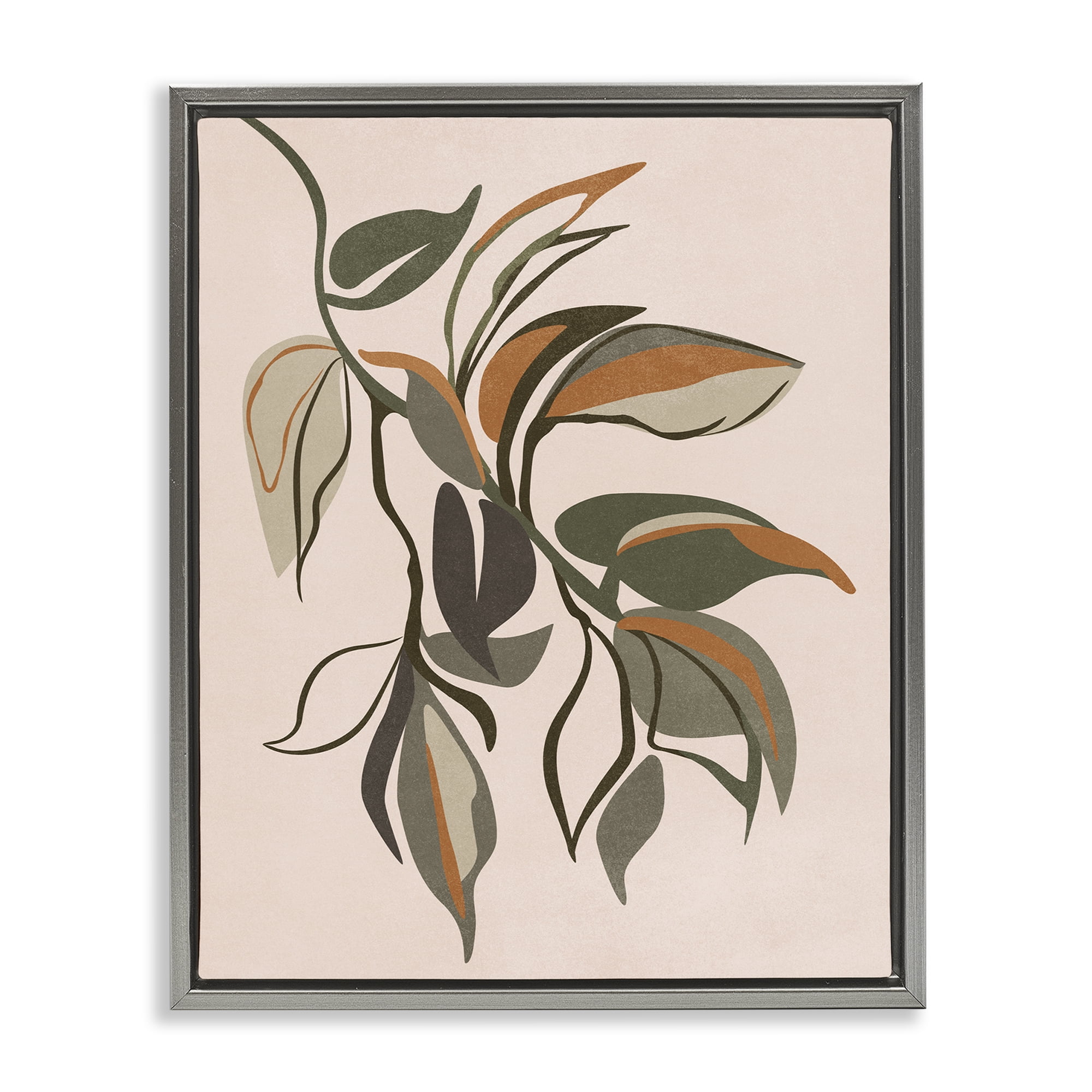 Stupell Industries Hanging Botanical Ivy Plants & Flowers Painting Gray Floater Framed Canvas Art Print Wall Art, 25 x 31