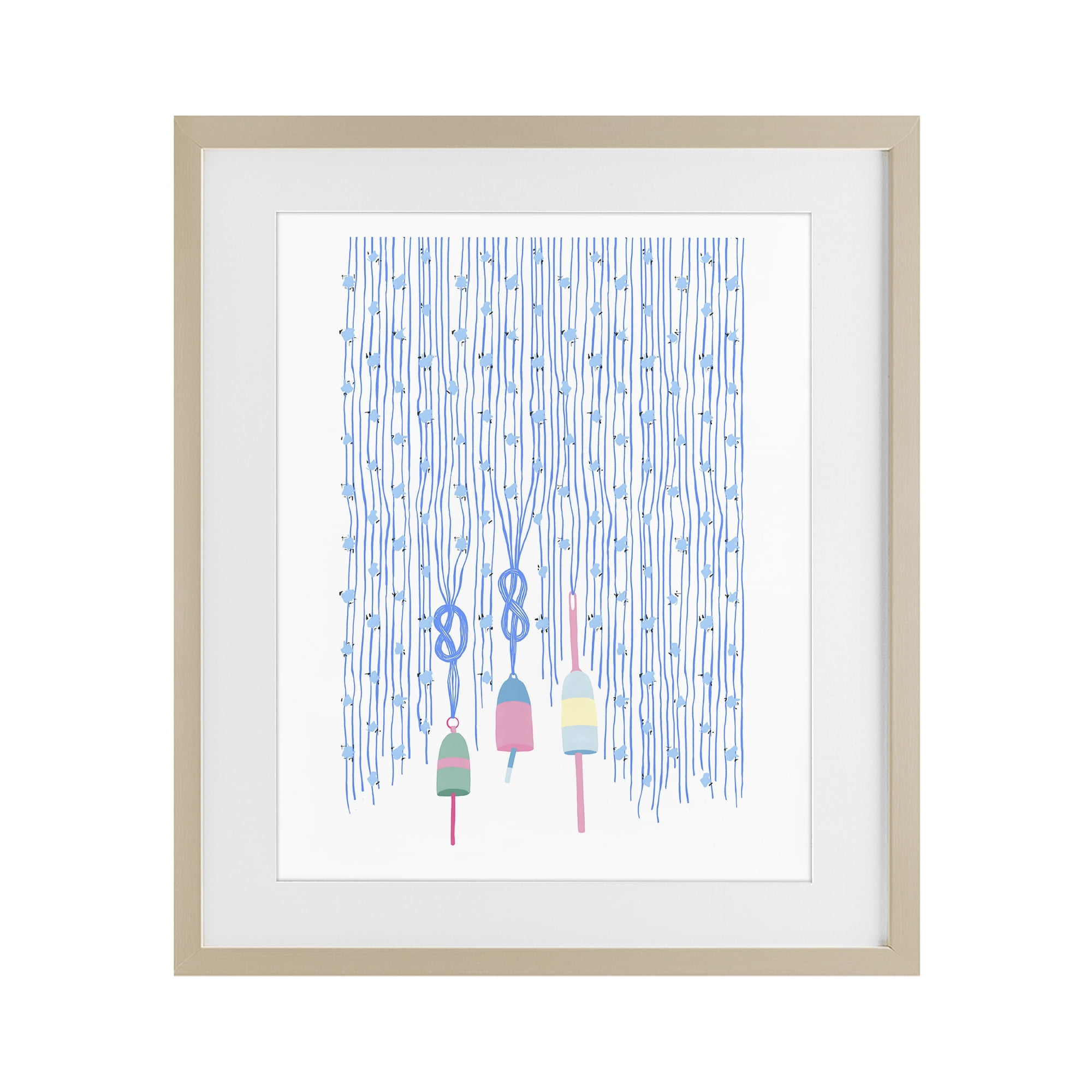 Stupell Industries Hanging Buoys on Ropes Birch Framed Print Under Glass, design by Melissa Tilley