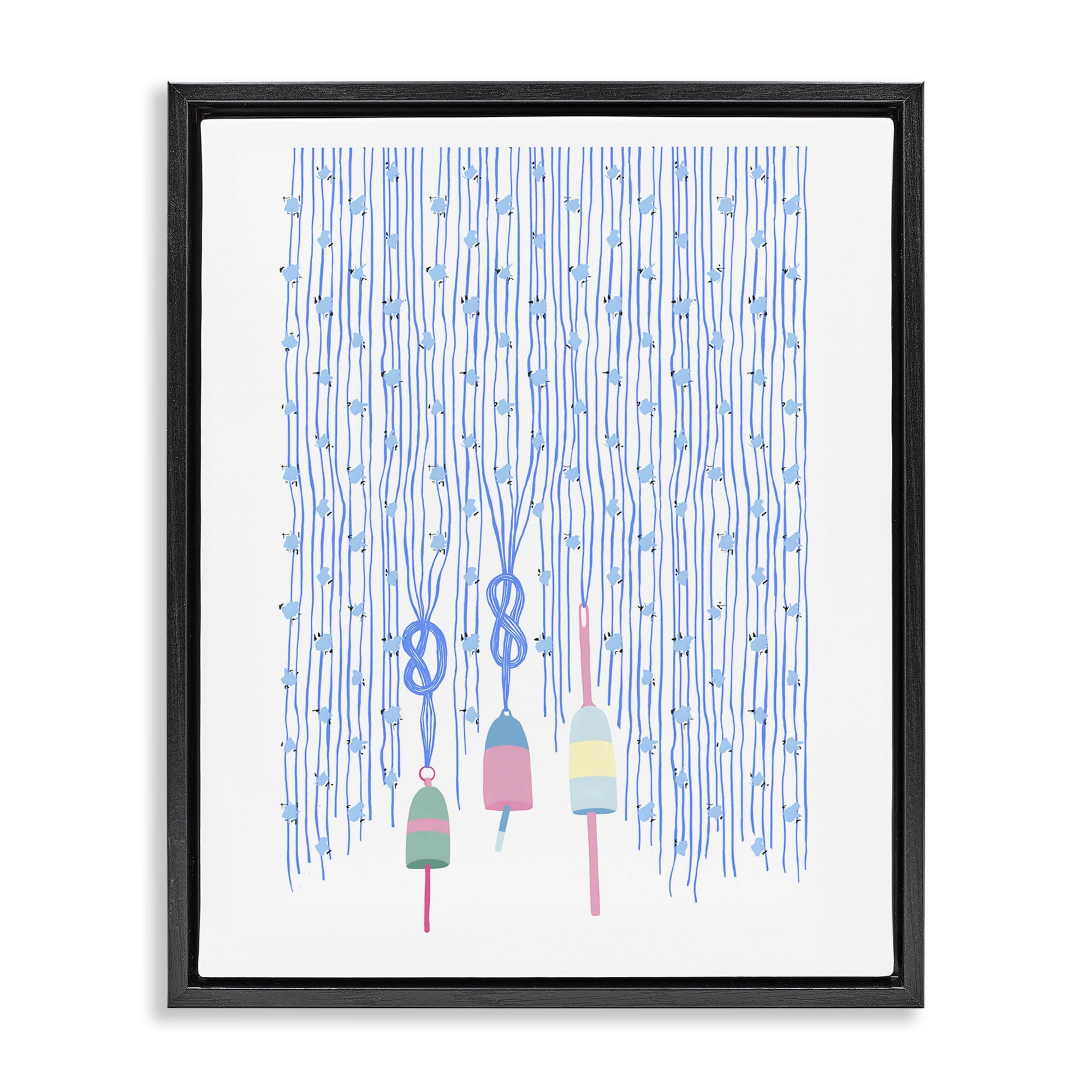 Stupell Industries Hanging Buoys on Ropes Black Framed Floater Canvas Wall Art, design by Melissa Tilley