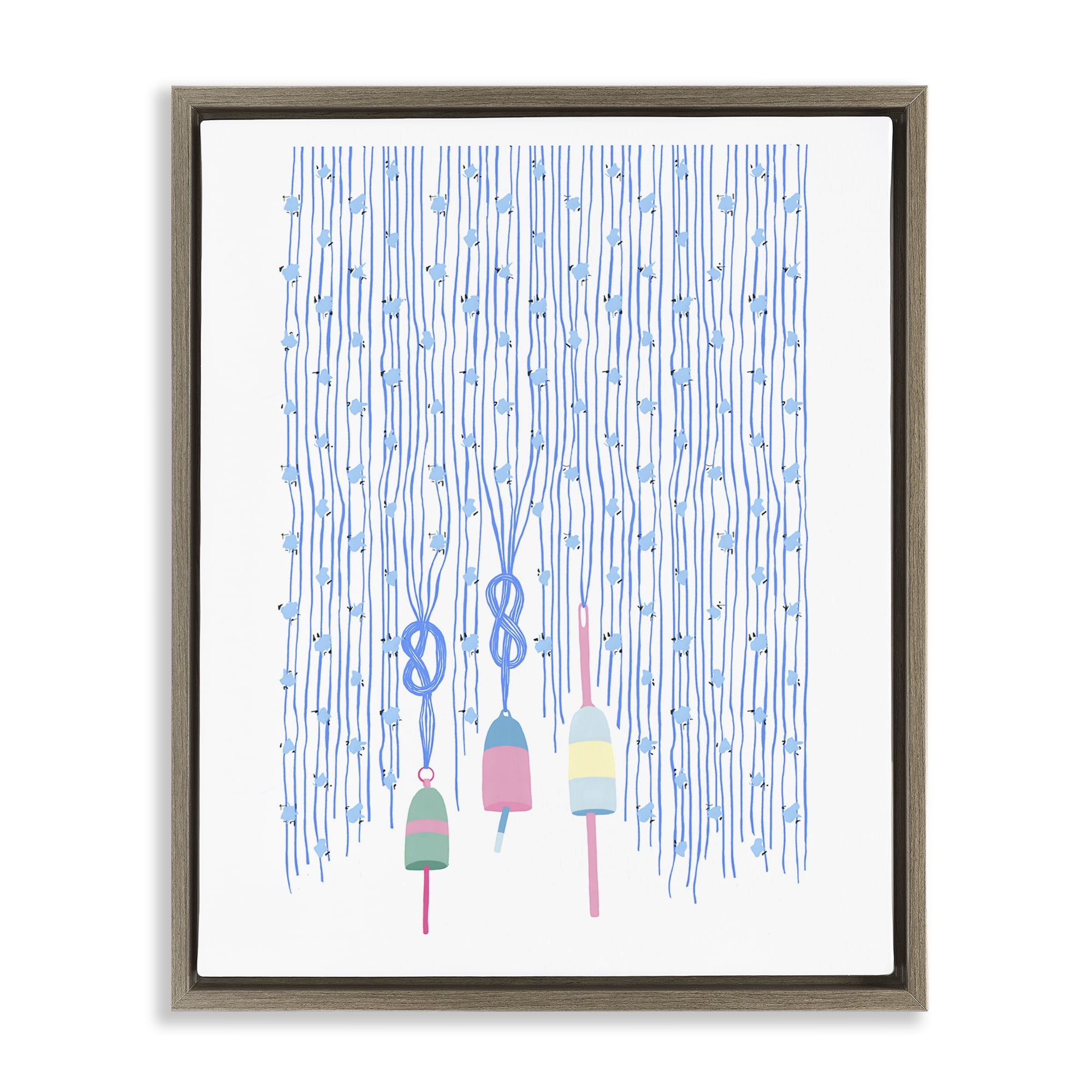 Stupell Industries Hanging Buoys on Ropes Brown Framed Floater Canvas Wall Art, design by Melissa Tilley