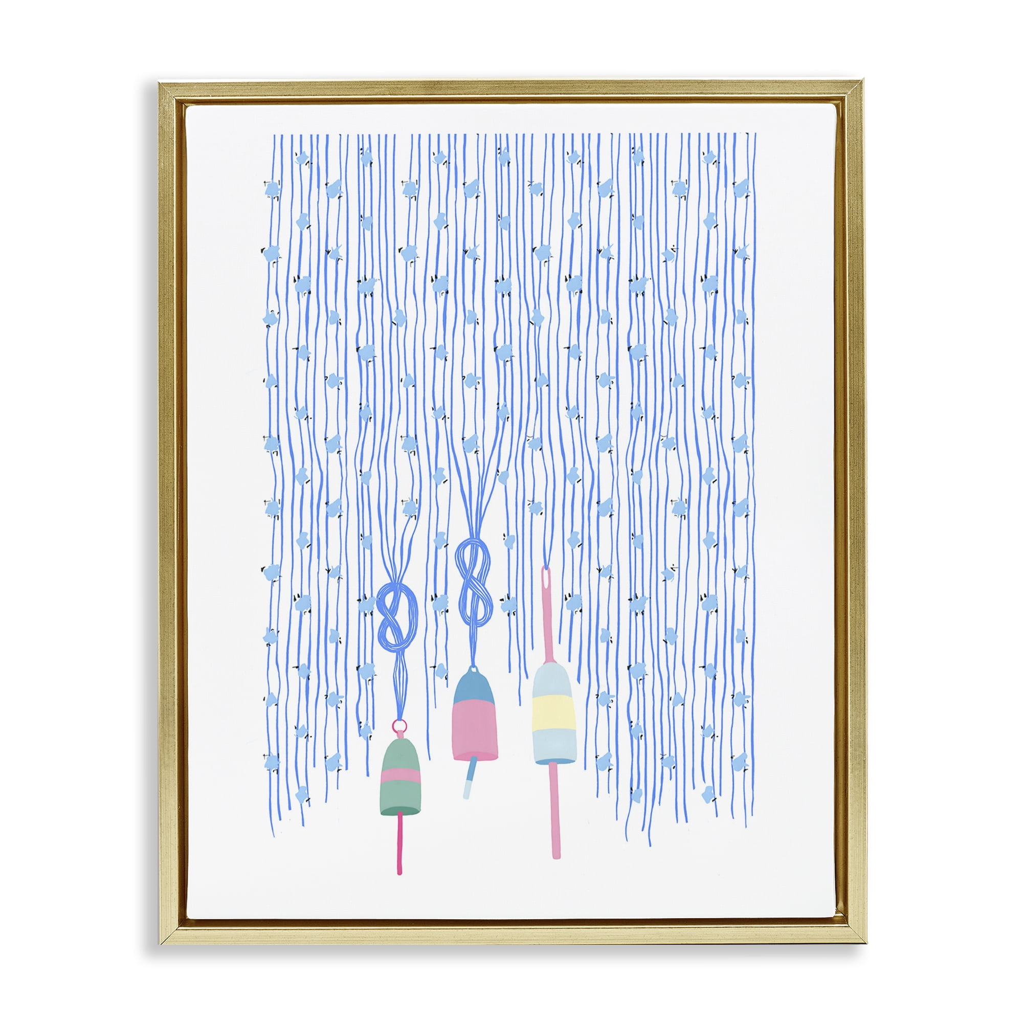 Stupell Industries Hanging Buoys on Ropes Gold Framed Floater Canvas Wall Art, design by Melissa Tilley