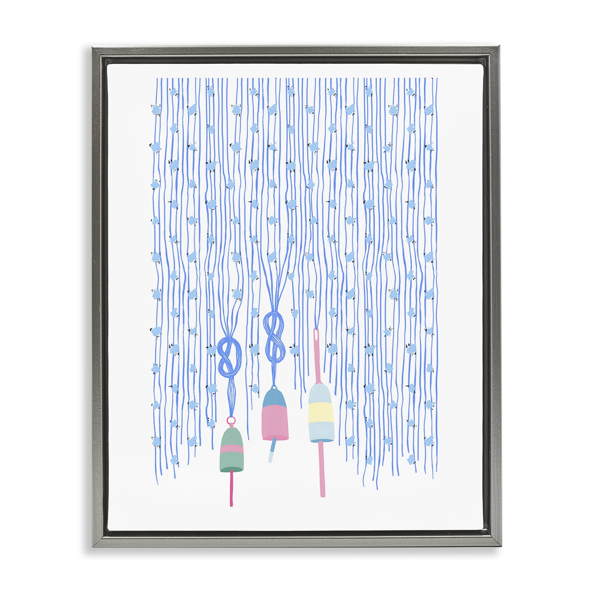 Stupell Industries Hanging Buoys on Ropes Gray Framed Floater Canvas Wall Art, design by Melissa Tilley