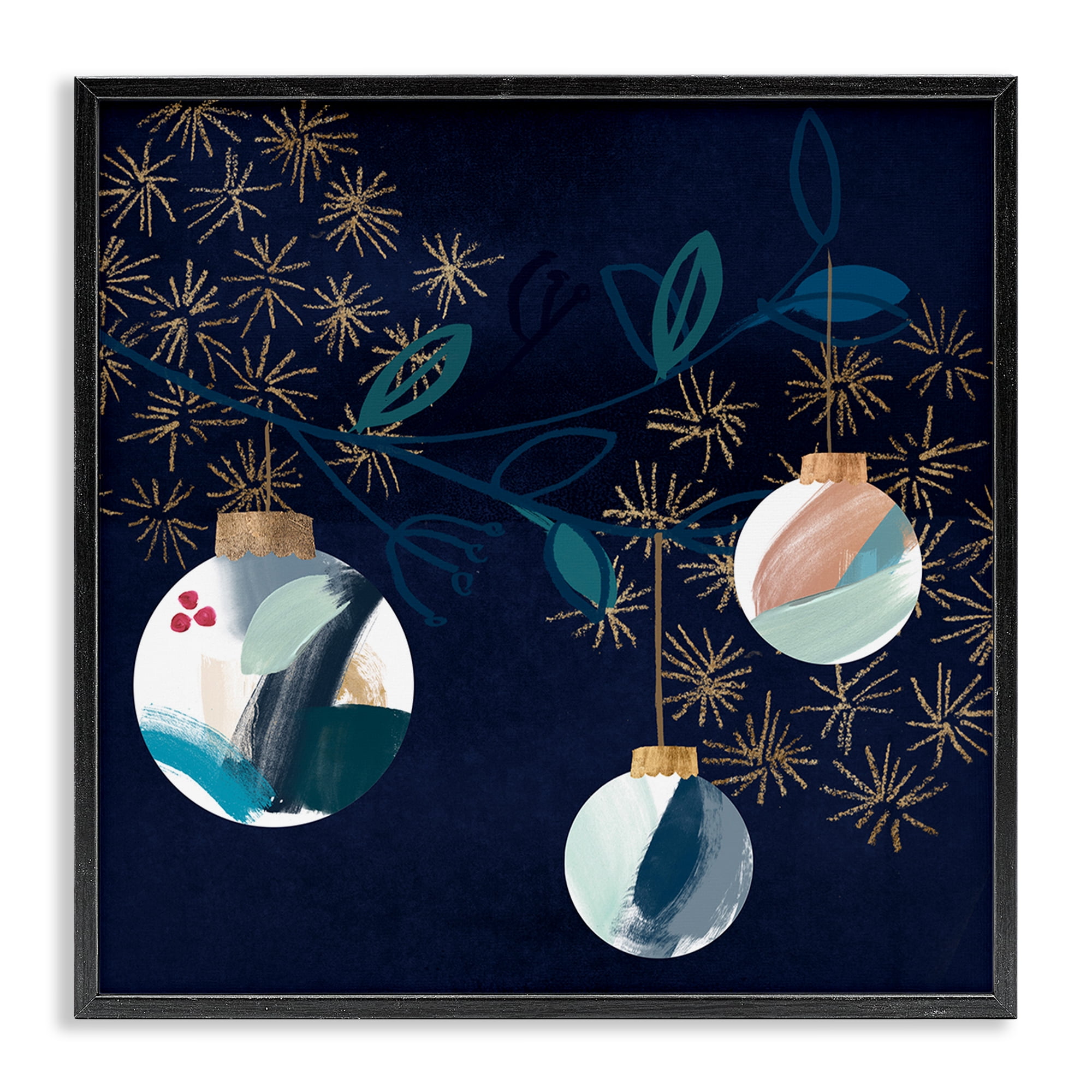Stupell Industries Hanging Christmas Orbs Holiday Painting Black Framed Art Print Wall Art, 12 x 12