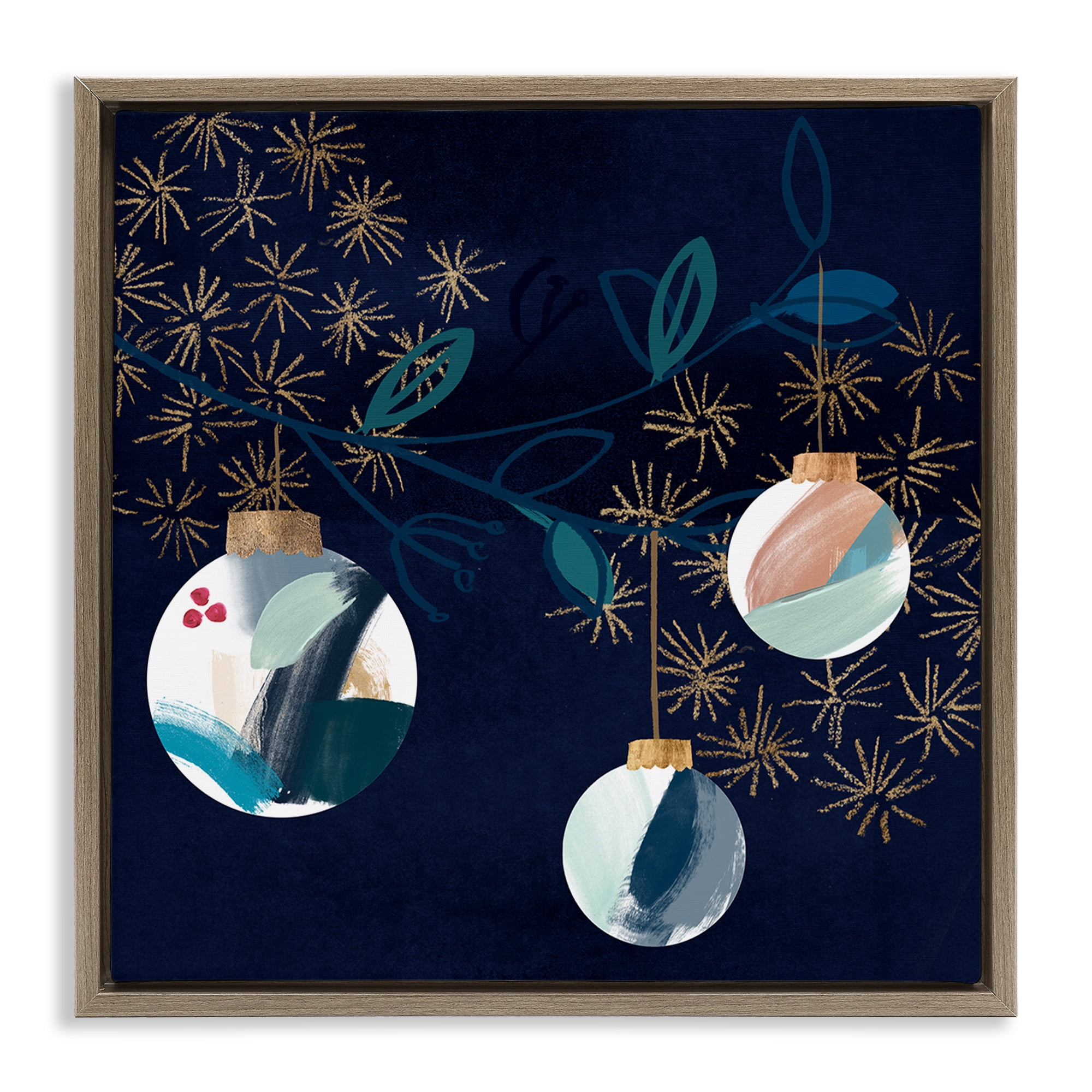 Stupell Industries Hanging Christmas Orbs Holiday Painting Brown Floater Framed Art Print Wall Art, 25 x 25