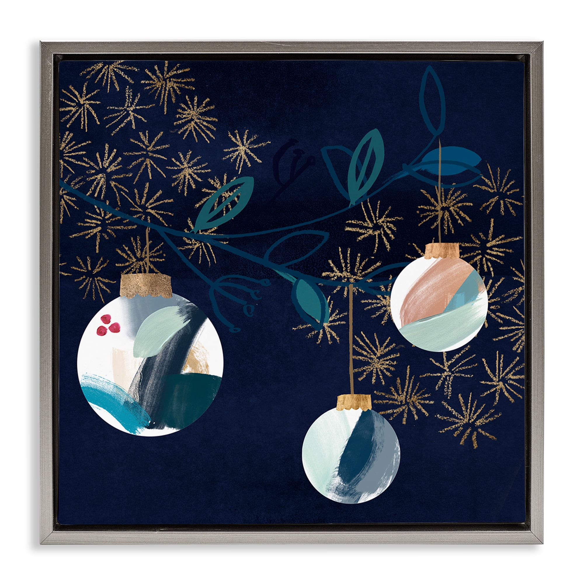 Stupell Industries Hanging Christmas Orbs Holiday Painting Gray Floater Framed Art Print Wall Art, 18 x 18