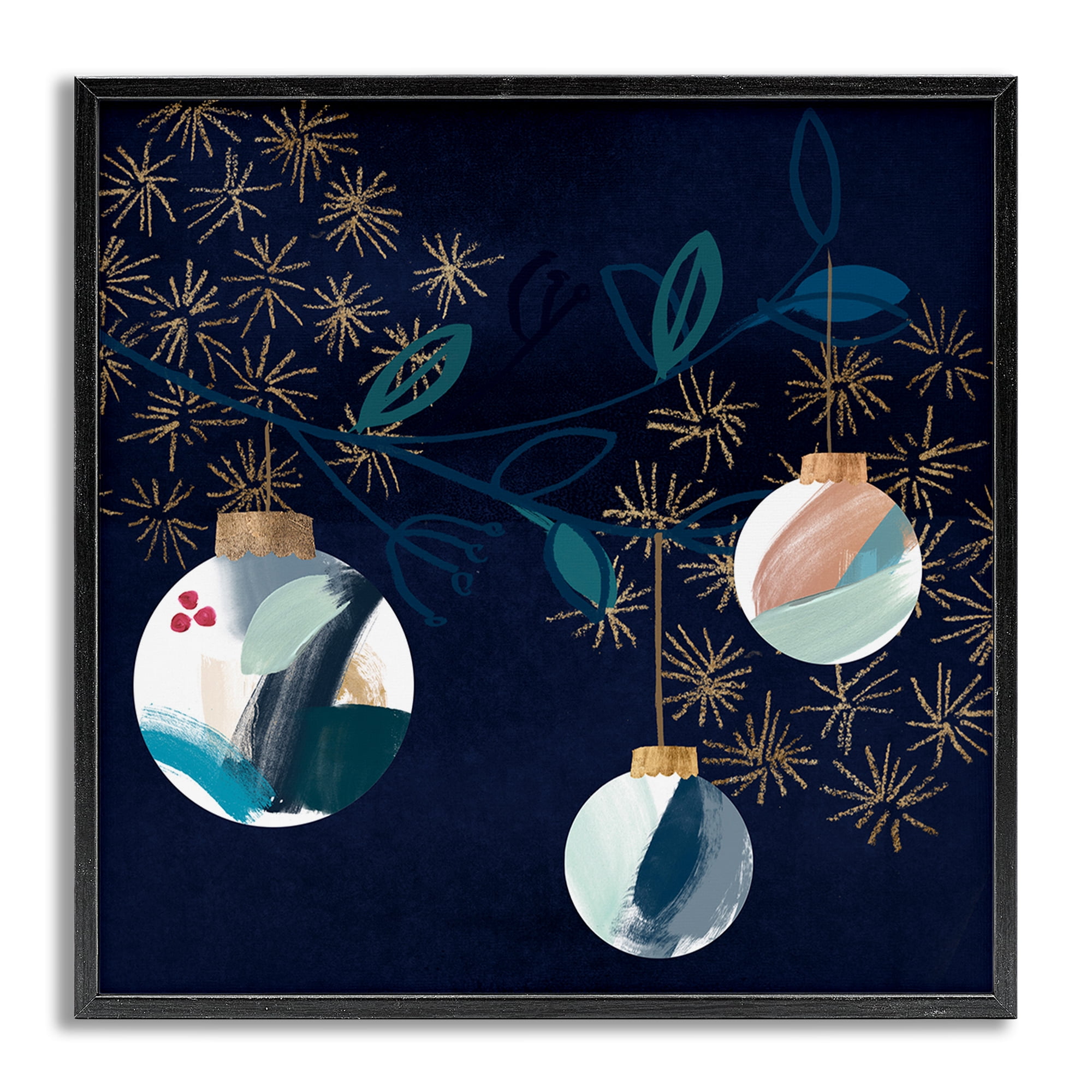 Stupell Industries Hanging Christmas Orbs Holiday Painting Gray Framed Art Print Wall Art, 17 x 17