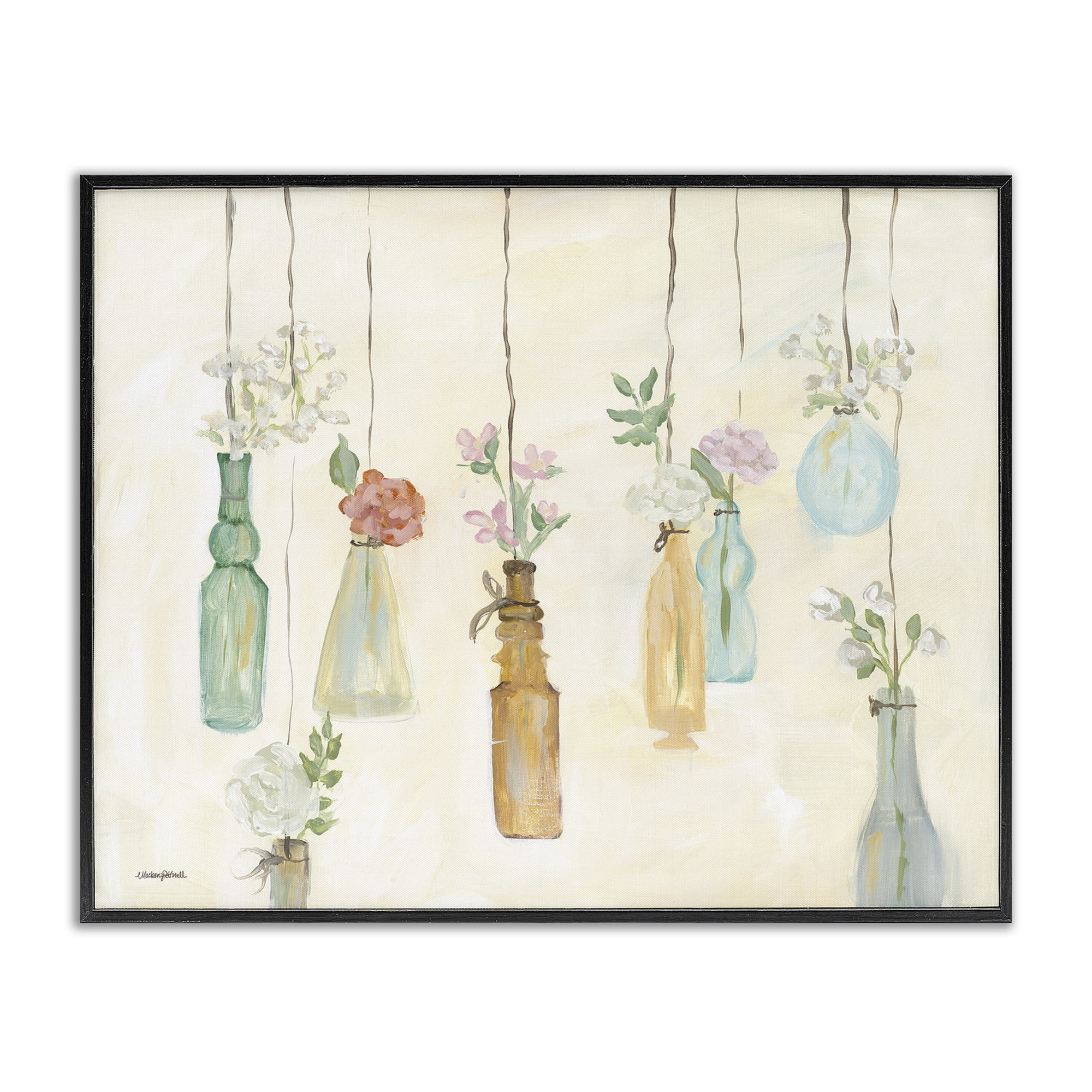 Stupell Industries Hanging Floral Bottles Botanical & Floral Painting Black Framed Art Print Wall Art, 30 x 24