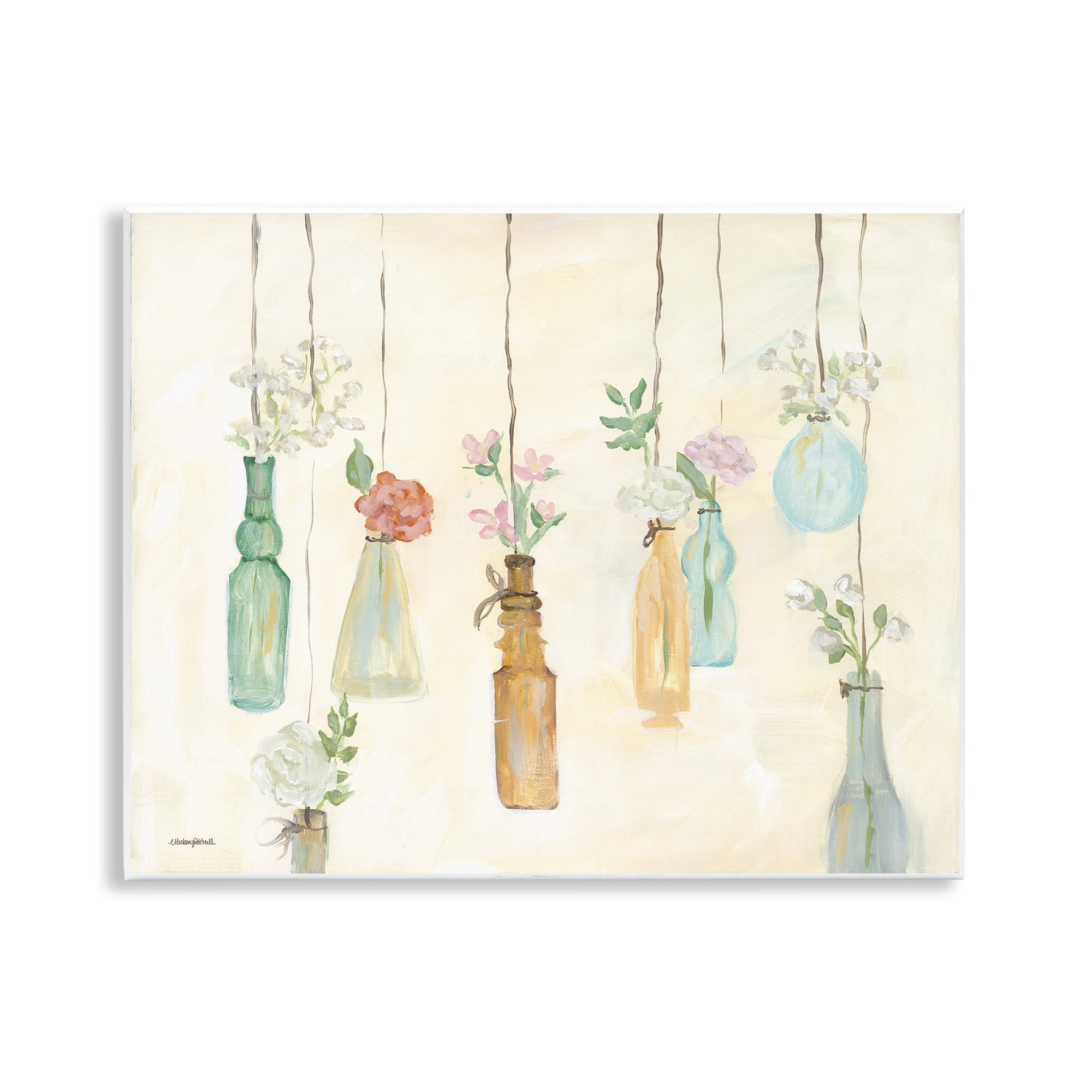 Stupell Industries Hanging Floral Bottles Botanical & Floral Painting Unframed Art Print Wall Art, 14 x 11