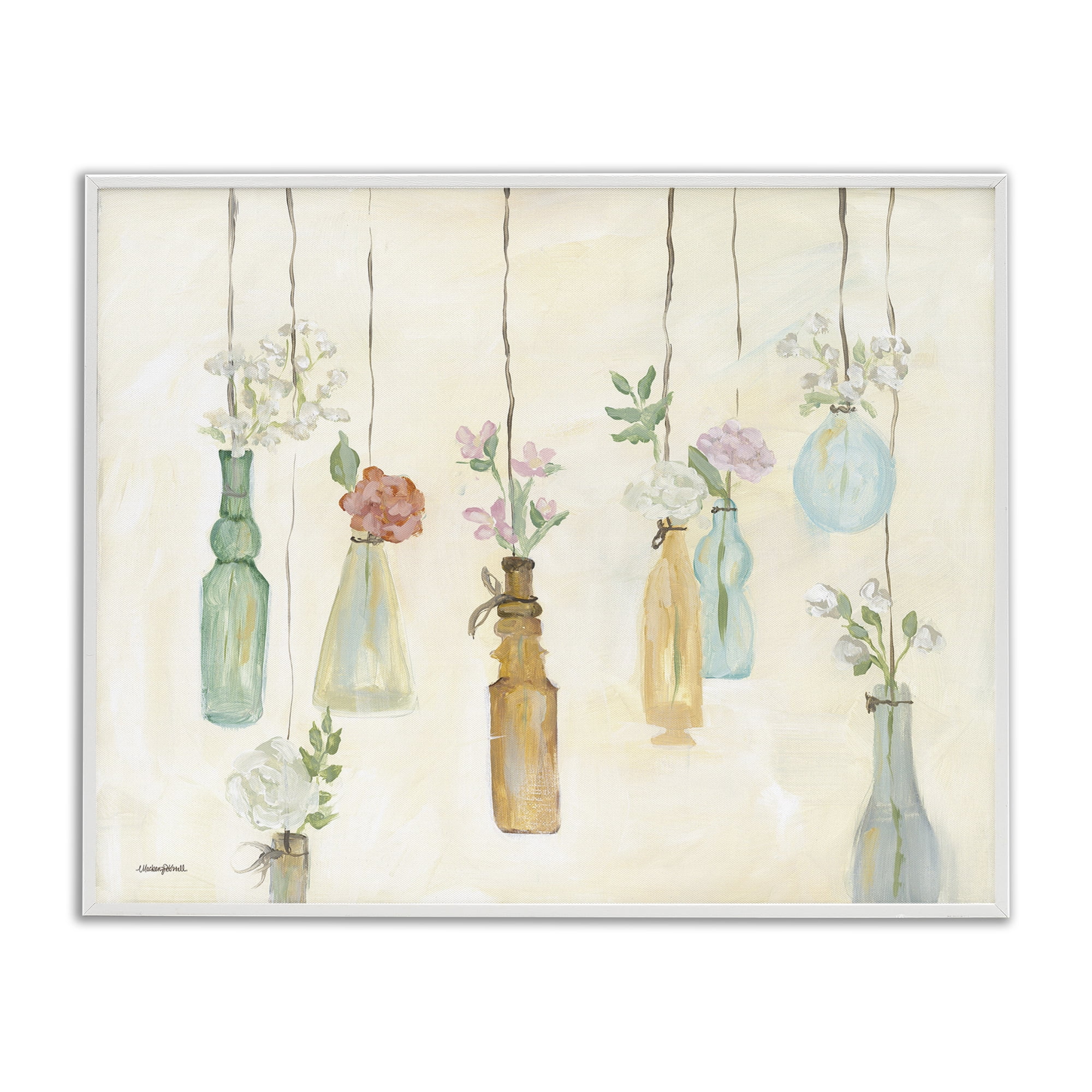 Stupell Industries Hanging Floral Bottles Botanical & Floral Painting White Framed Art Print Wall Art, 14 x 11
