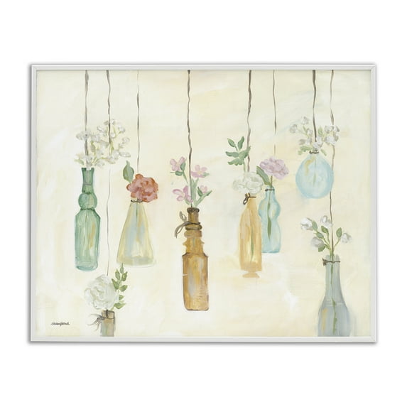 Stupell Industries Hanging Floral Bottles Botanical & Floral Painting White Framed Art Print Wall Art, 30 x 24