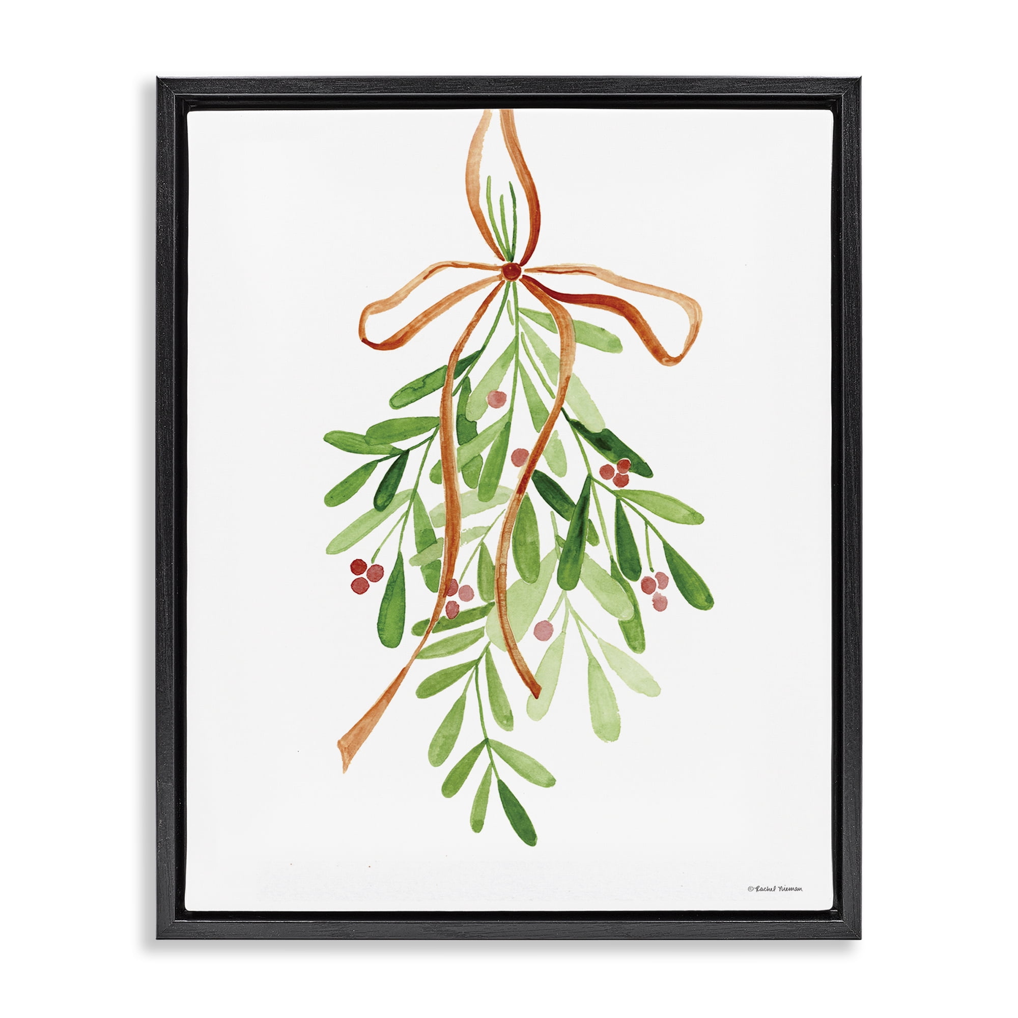 Stupell Industries Hanging Holly Botanicals Holiday Painting Black Floater Framed Canvas Art Prints Wall Art, 25 x 31