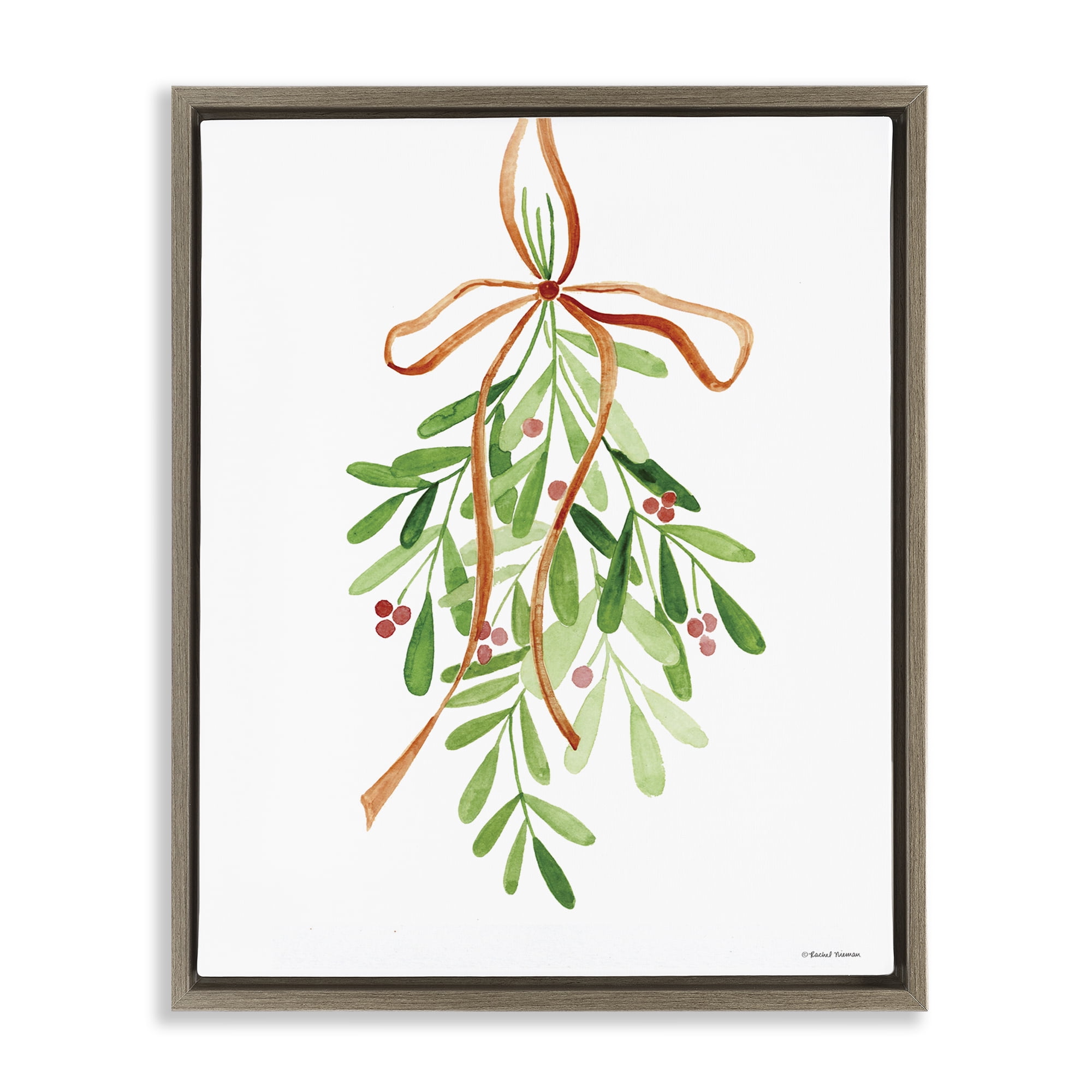 Stupell Industries Hanging Holly Botanicals Holiday Painting Brown Floater Framed Canvas Art Prints Wall Art, 17 x 21