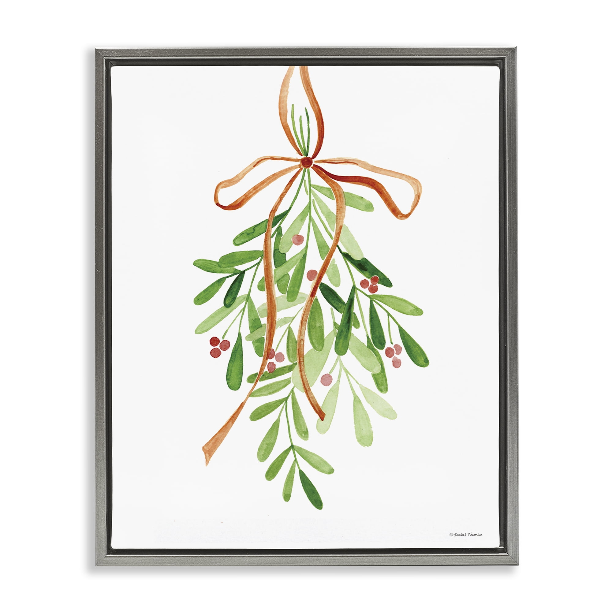 Stupell Industries Hanging Holly Botanicals Holiday Painting Gray Floater Framed Canvas Art Prints Wall Art, 17 x 21