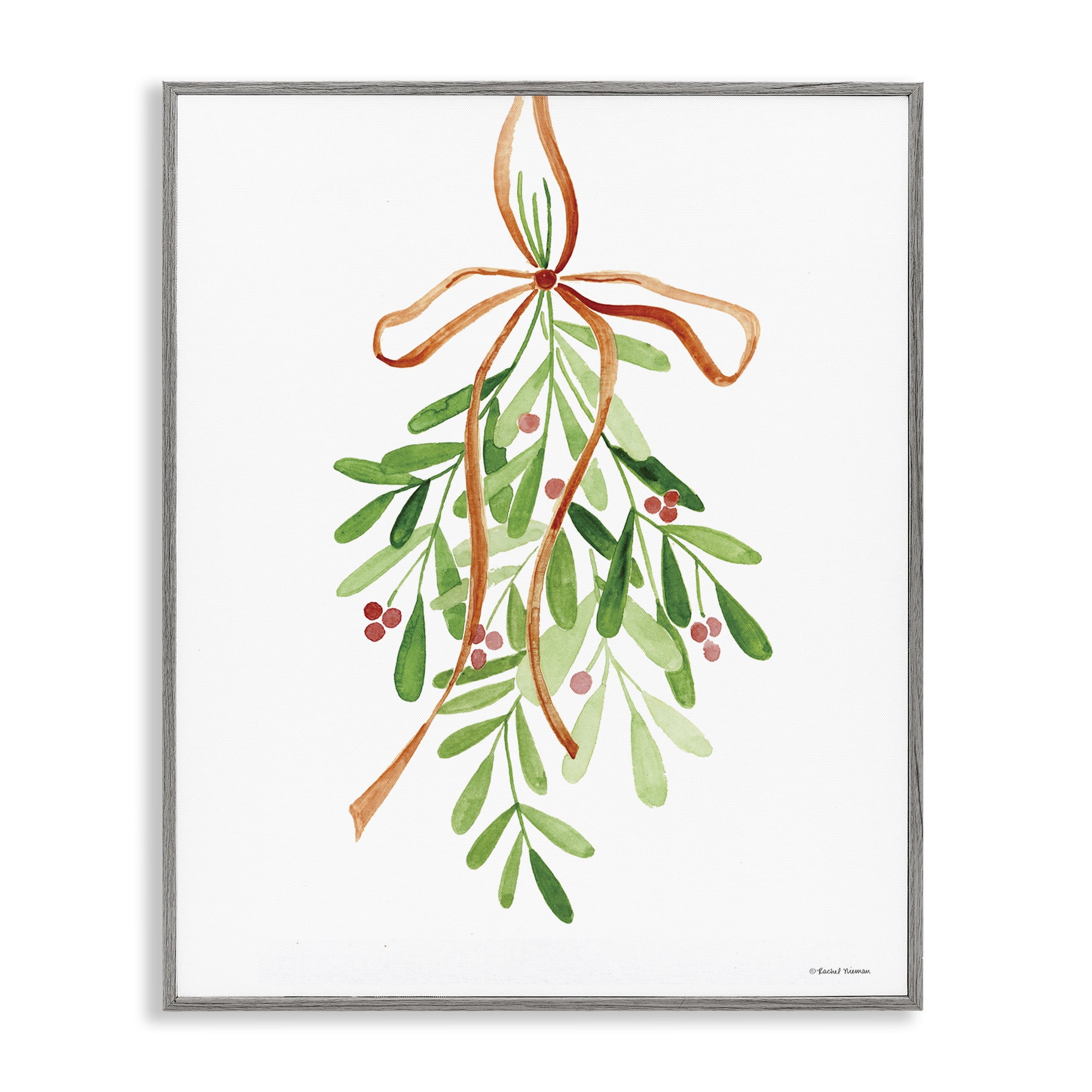 Stupell Industries Hanging Holly Botanicals Holiday Painting Gray Framed Art Prints Wall Art, 11 x 14