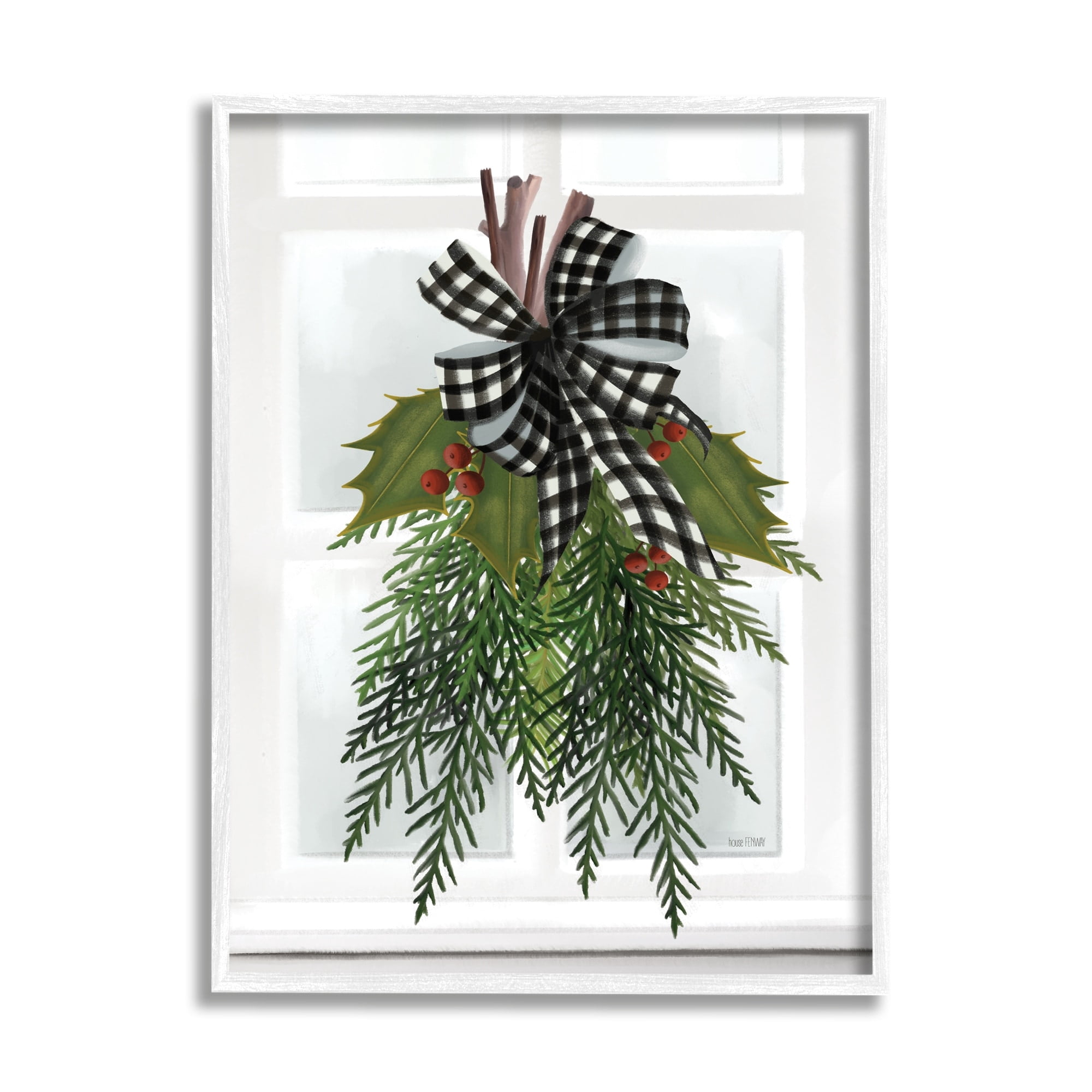 Stupell Industries Hanging Holly Botanicals Mistletoe Seasonal Winter Flowers Graphic Art White Framed Art Print Wall Art, Design by House Fenway