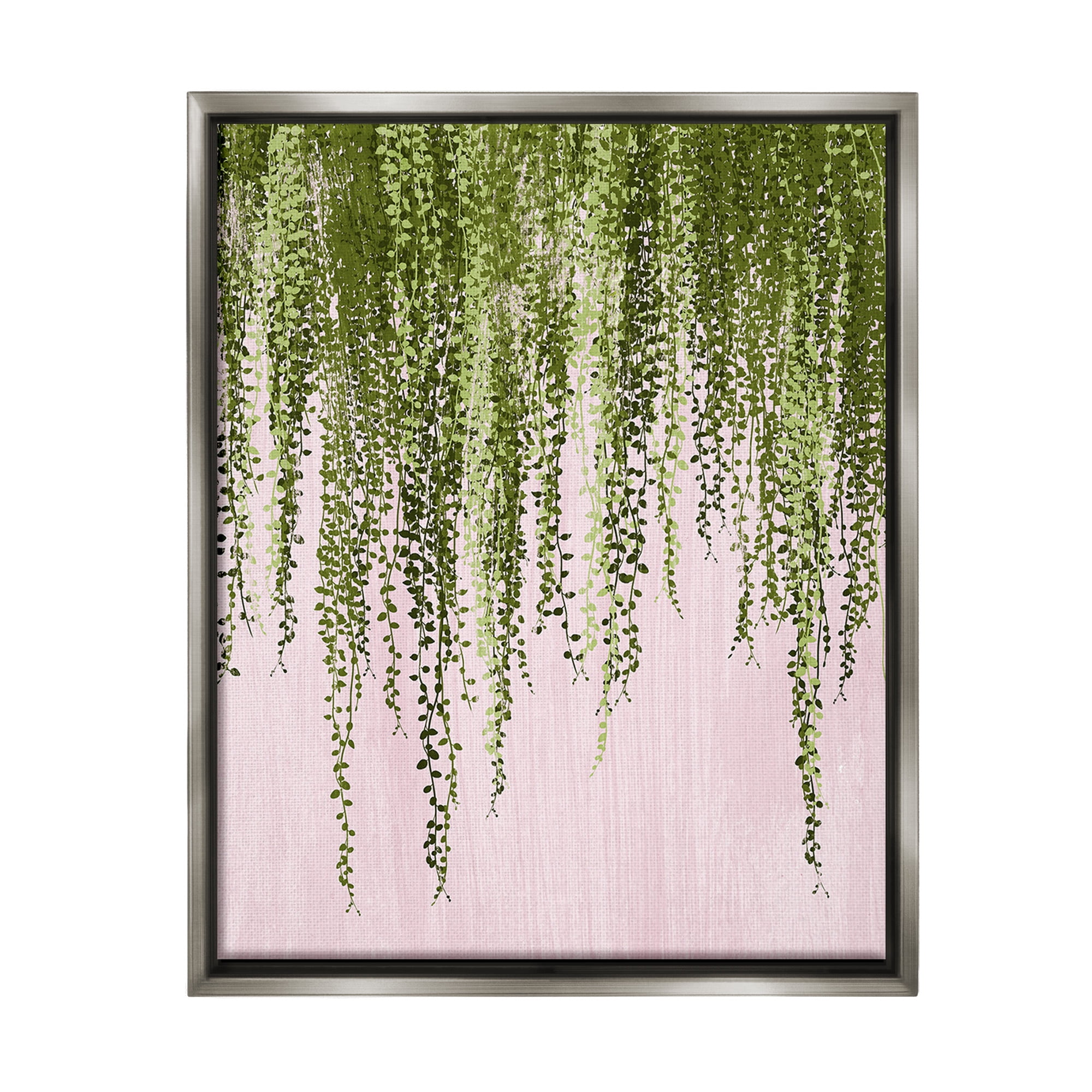 Stupell Industries Hanging Ivy on Pink Botanical & Floral Painting Gray Floater Framed Canvas Art Print Wall Art, 25 x 31
