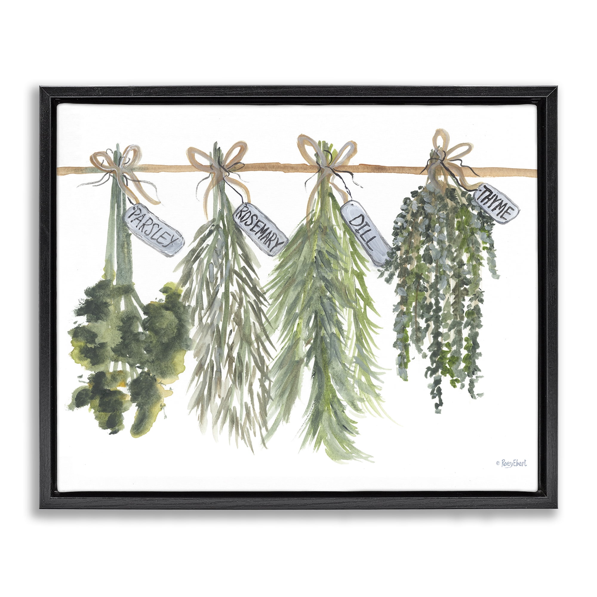 Stupell Industries Hanging Kitchen Herbs Botanical & Floral Painting Black Floater Framed Canvas Art Print Wall Art, 31 x 25