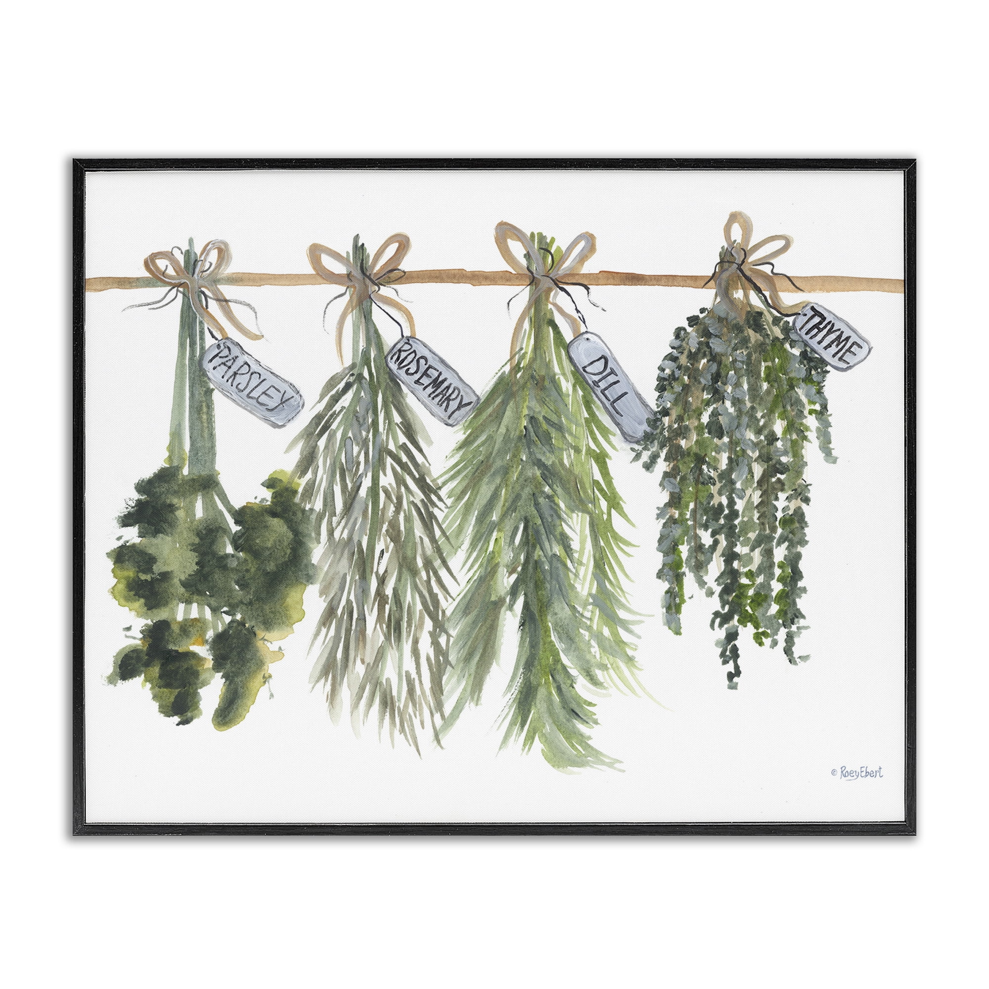 Stupell Industries Hanging Kitchen Herbs Botanical & Floral Painting Black Framed Art Print Wall Art, 30 x 24