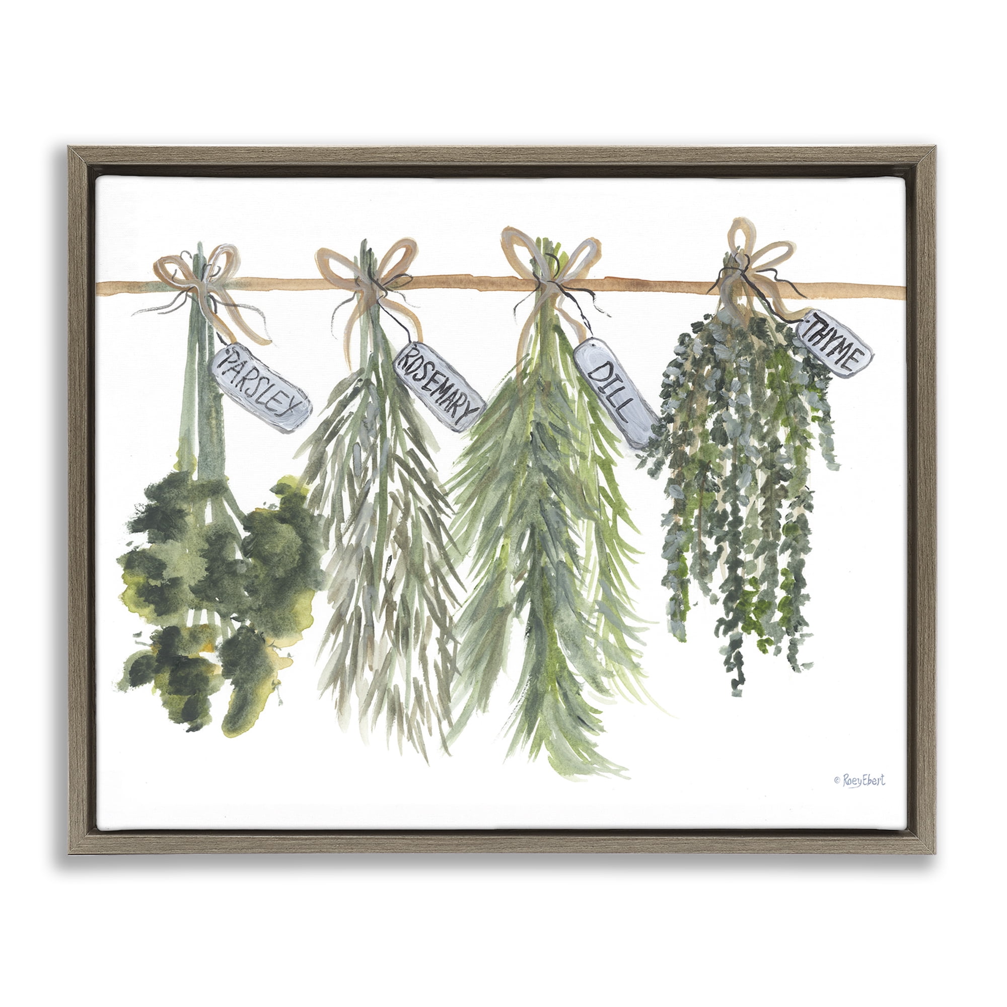 Stupell Industries Hanging Kitchen Herbs Botanical & Floral Painting Brown Floater Framed Canvas Art Print Wall Art, 31 x 25