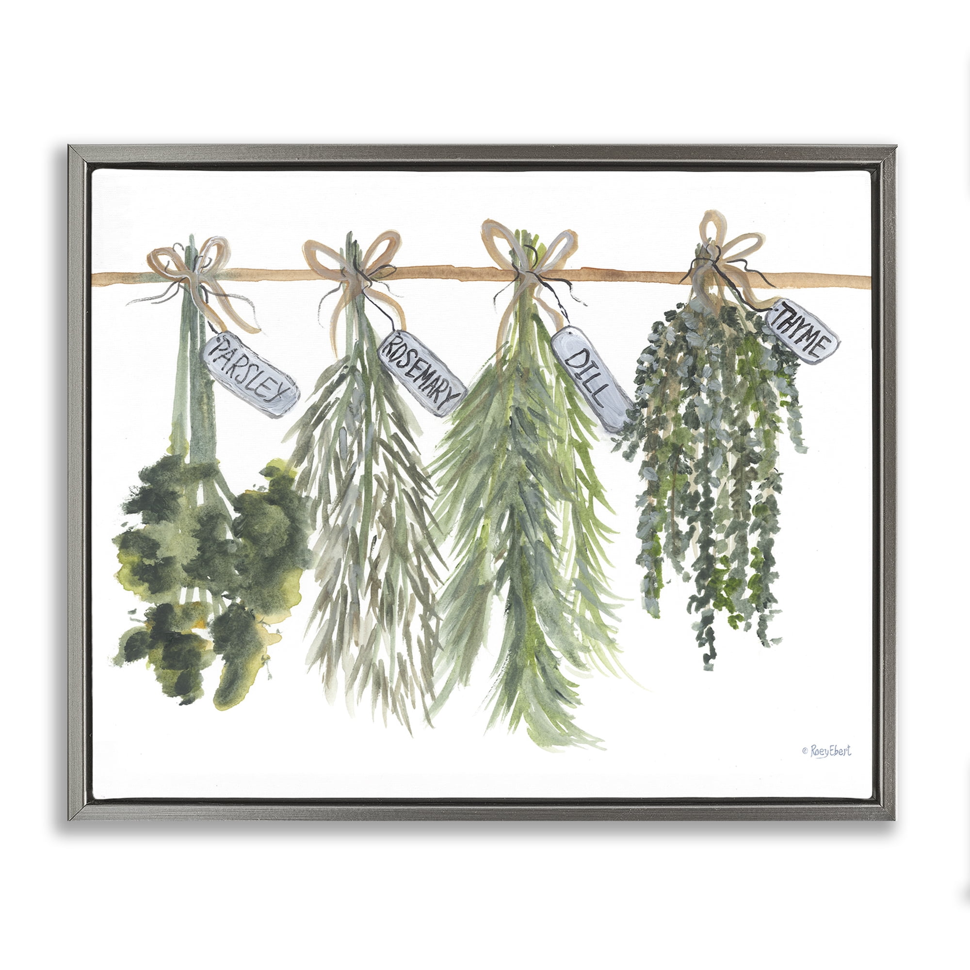 Stupell Industries Hanging Kitchen Herbs Botanical & Floral Painting Gray Floater Framed Canvas Art Print Wall Art, 21 x 17