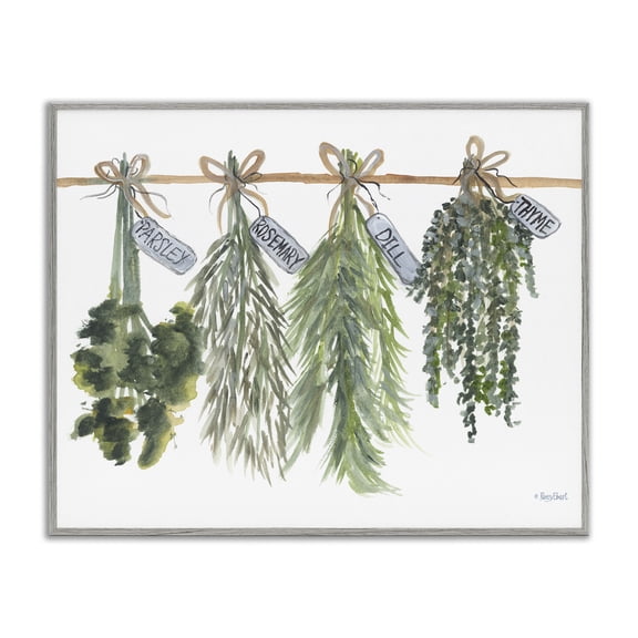 Stupell Industries Hanging Kitchen Herbs Botanical & Floral Painting Gray Framed Art Print Wall Art, 14 x 11