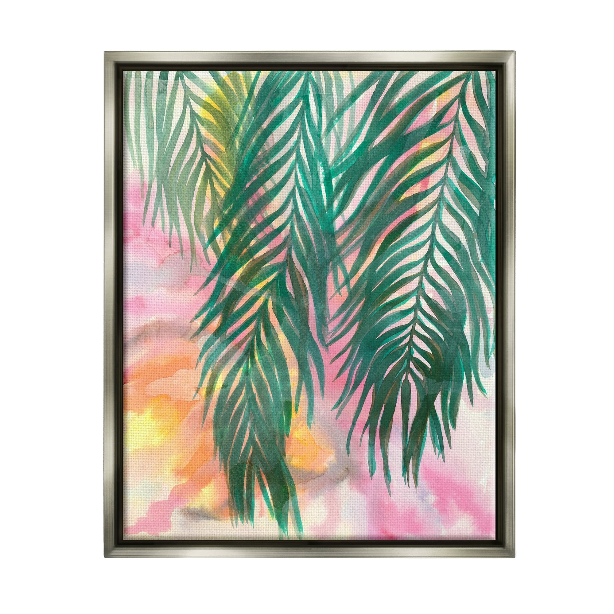 Stupell Industries Hanging Palms Tropical Plant Pink Watercolor Effect Painting Luster Gray Floating Framed Canvas Print Wall Art, Design by Elvira Errico