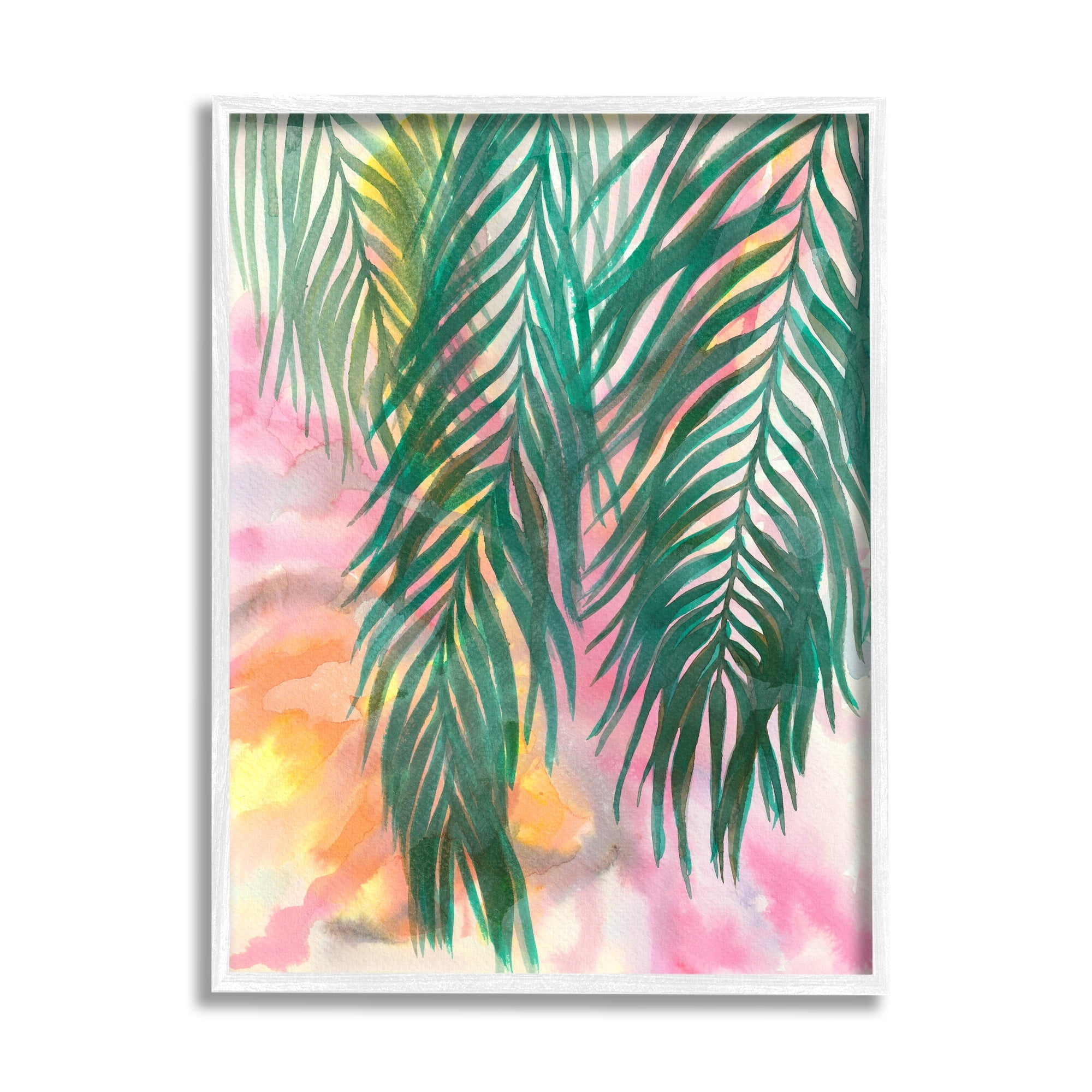 Stupell Industries Hanging Palms Tropical Plant Pink Watercolor Effect Painting White Framed Art Print Wall Art, Design by Elvira Errico