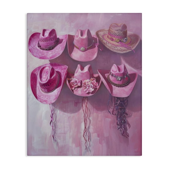 Stupell Industries Hanging Pink Cowgirl Hats Fashion Painting Wrapped Canvas Canvas Art Print Wall Art, 24 x 30