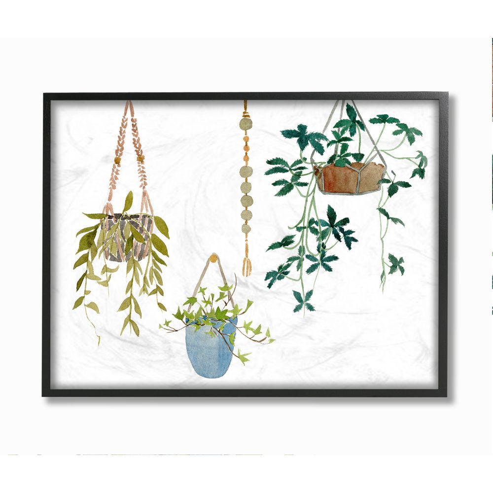 Modern Greenery Watercolor Print on Canvas with Black Frame