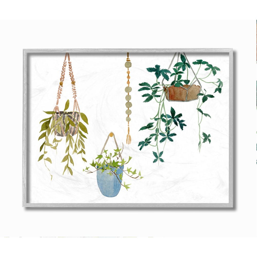 Modern Greenery Watercolor Canvas Print with Gray Frame, 16" x 20"