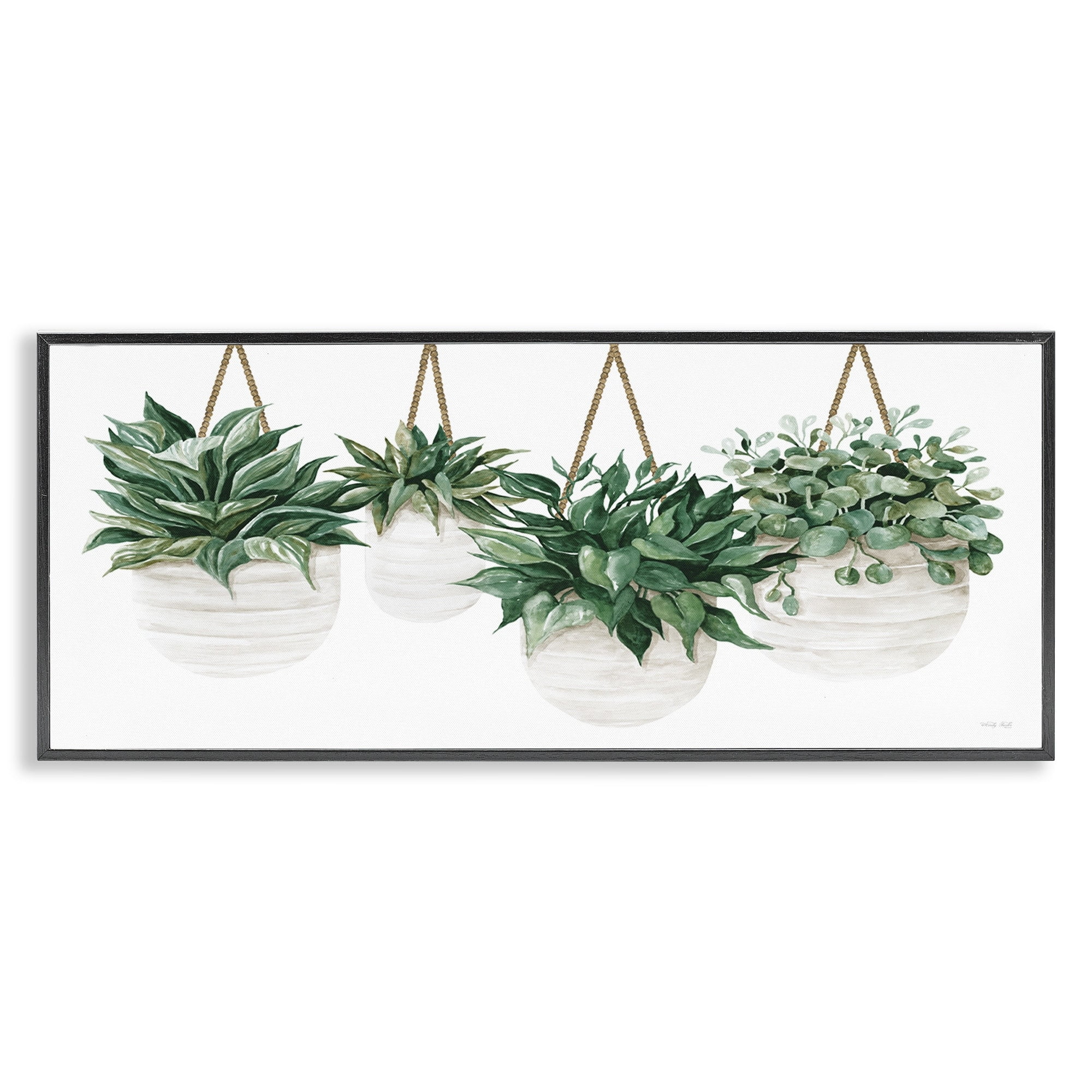 Stupell Industries Hanging Planters House Plant Casual Blooming Leaves Painting Black Framed Art Print Wall Art, Design by Cindy Jacobs