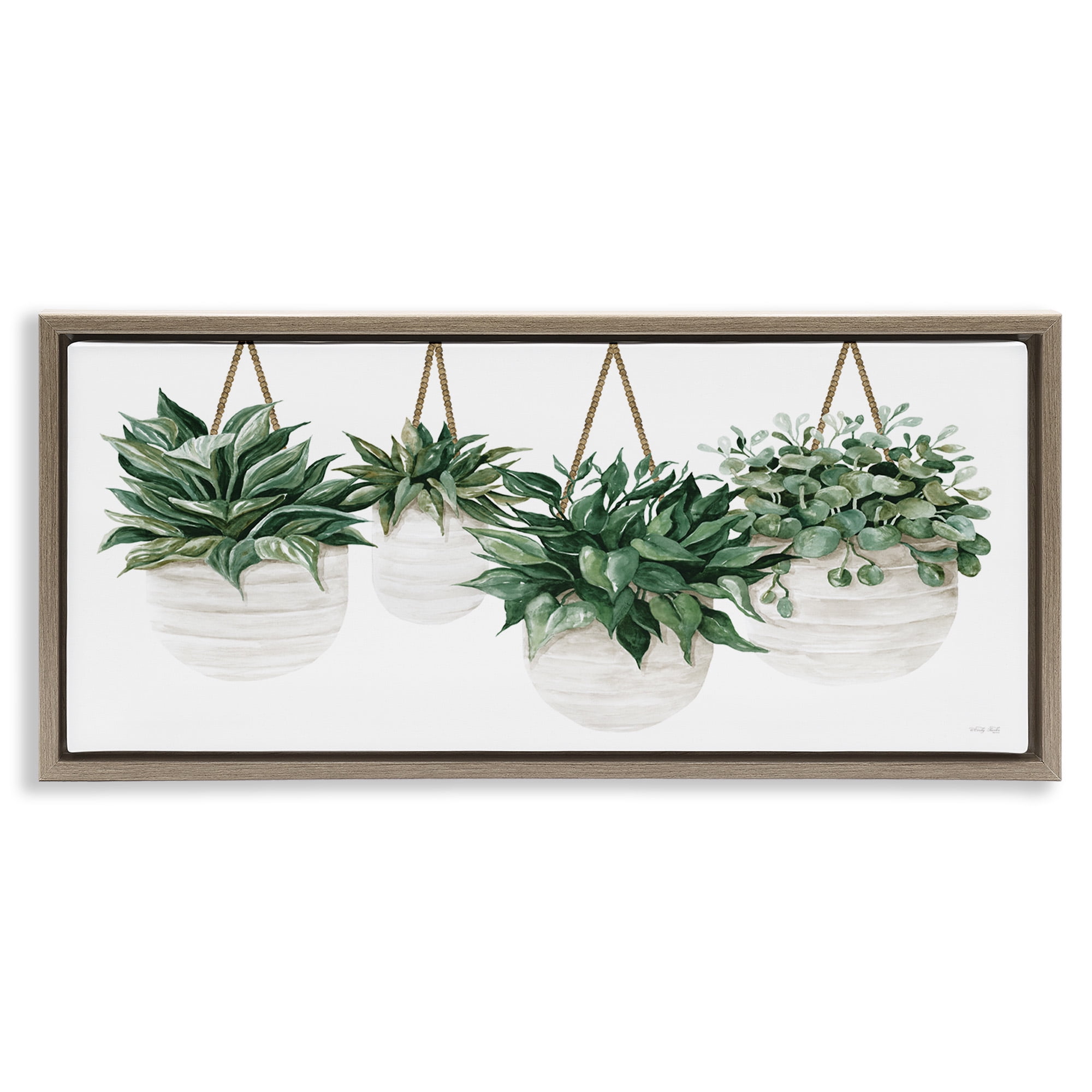 Stupell Industries Hanging Planters House Plants Botanical & Floral Painting Brown Floater Framed Canvas Art Print Wall Art, 25 x 11