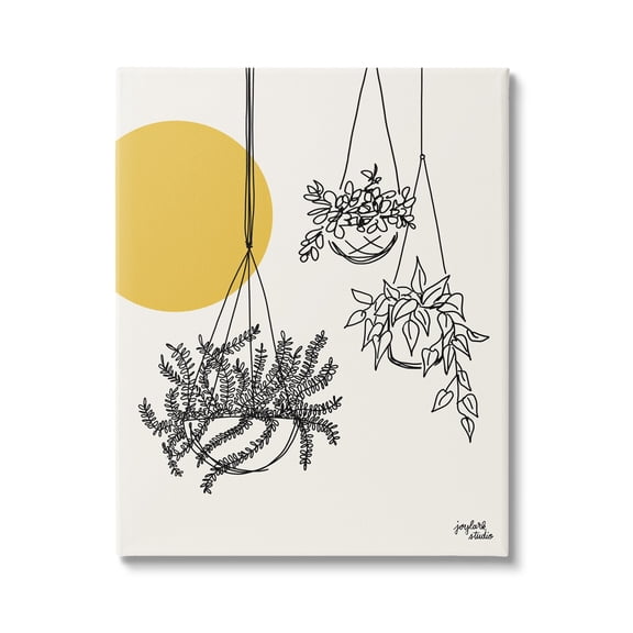 Stupell Industries Hanging Potted Plant Minimal Yellow Sun Lines Graphic Art Gallery Wrapped Canvas Print Wall Art, Design by Jess Baskin