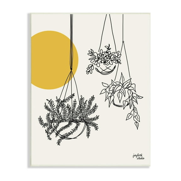 Stupell Industries Hanging Potted Plant Minimal Yellow Sun Lines Graphic Art Unframed Art Print Wall Art, Design by Jess Baskin