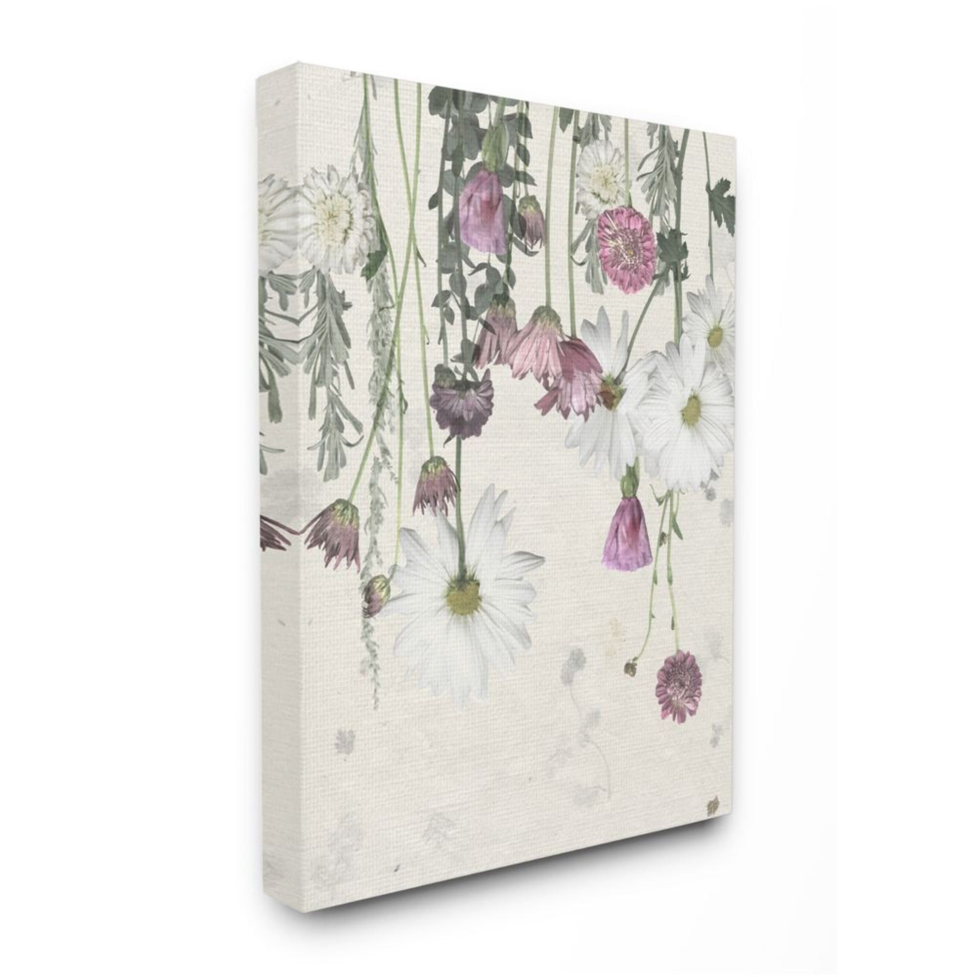 Stupell Industries Hanging White and Purple Flowers over Neutral Beige Design by Grace Popp, 16" x 20"